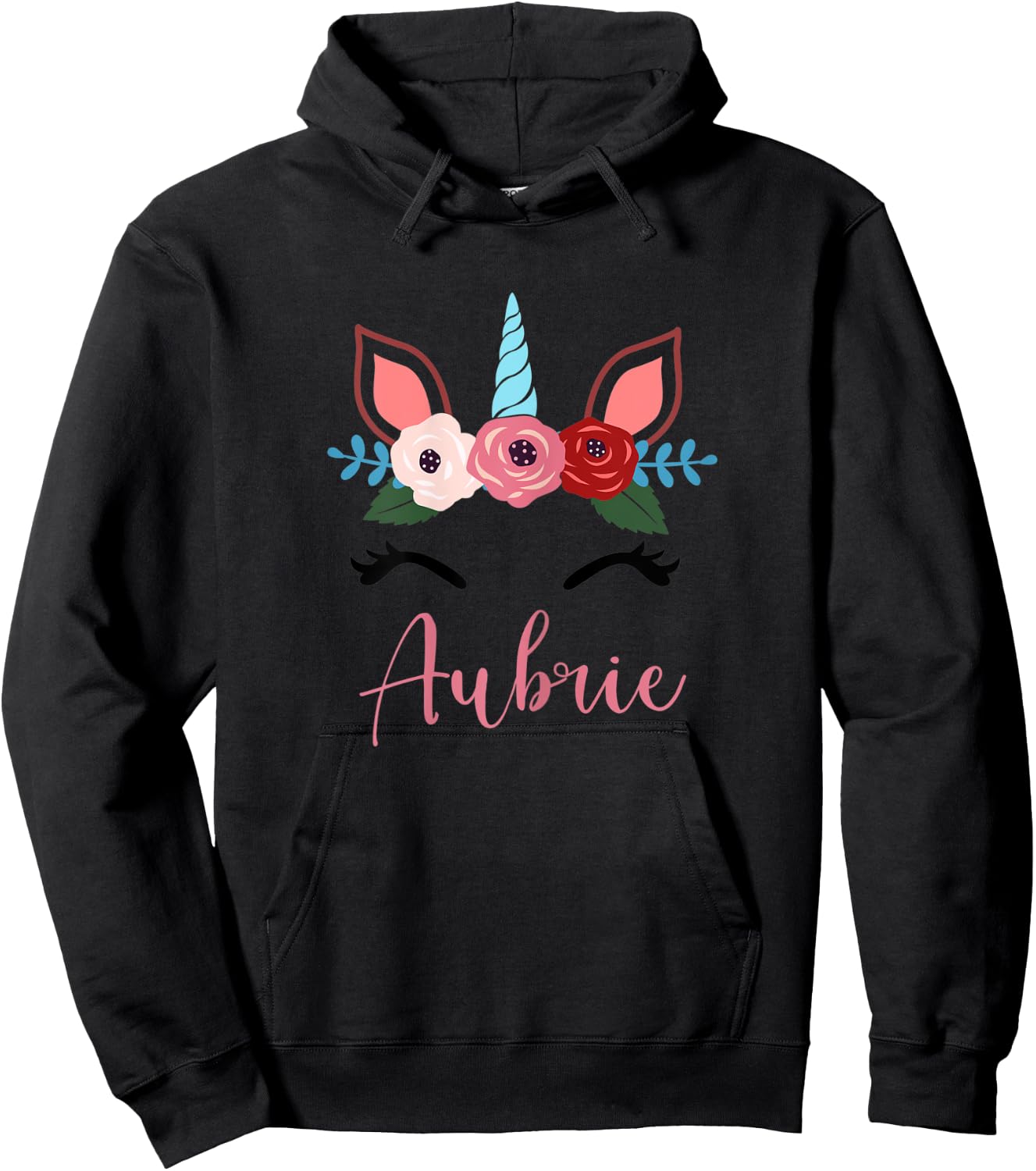 Cute Aubrie Magical Floral Unicorn For Girls Hoodie - Hoodie | Black