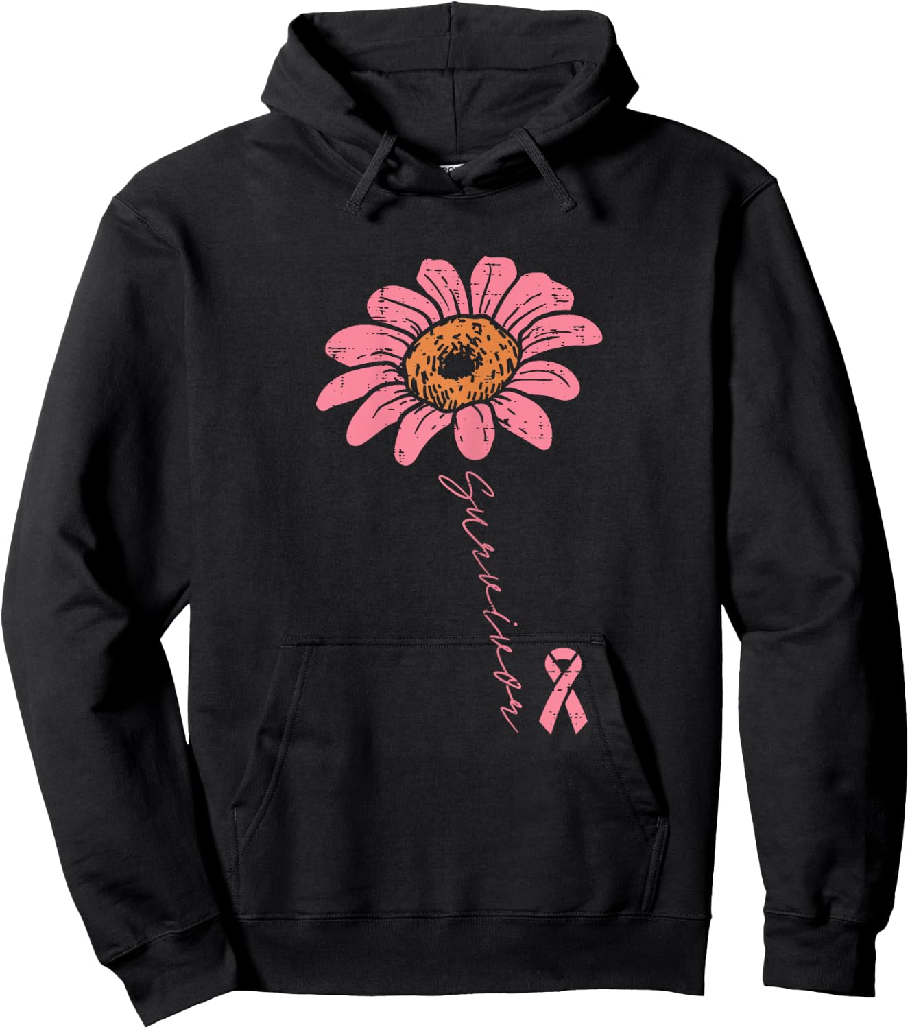 Sunflower Pink Ribbon Breast Cancer Survivor Awareness Women Hoodie - Hoodie | Black