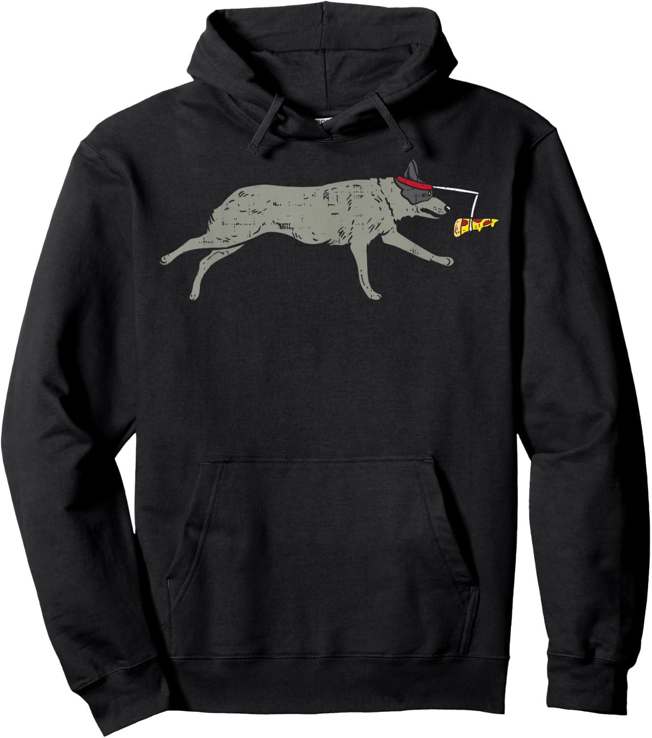 Heeler Running Pizza Funny Blue Red Cattle Dog Foodie Gift Hoodie - Hoodie | Black