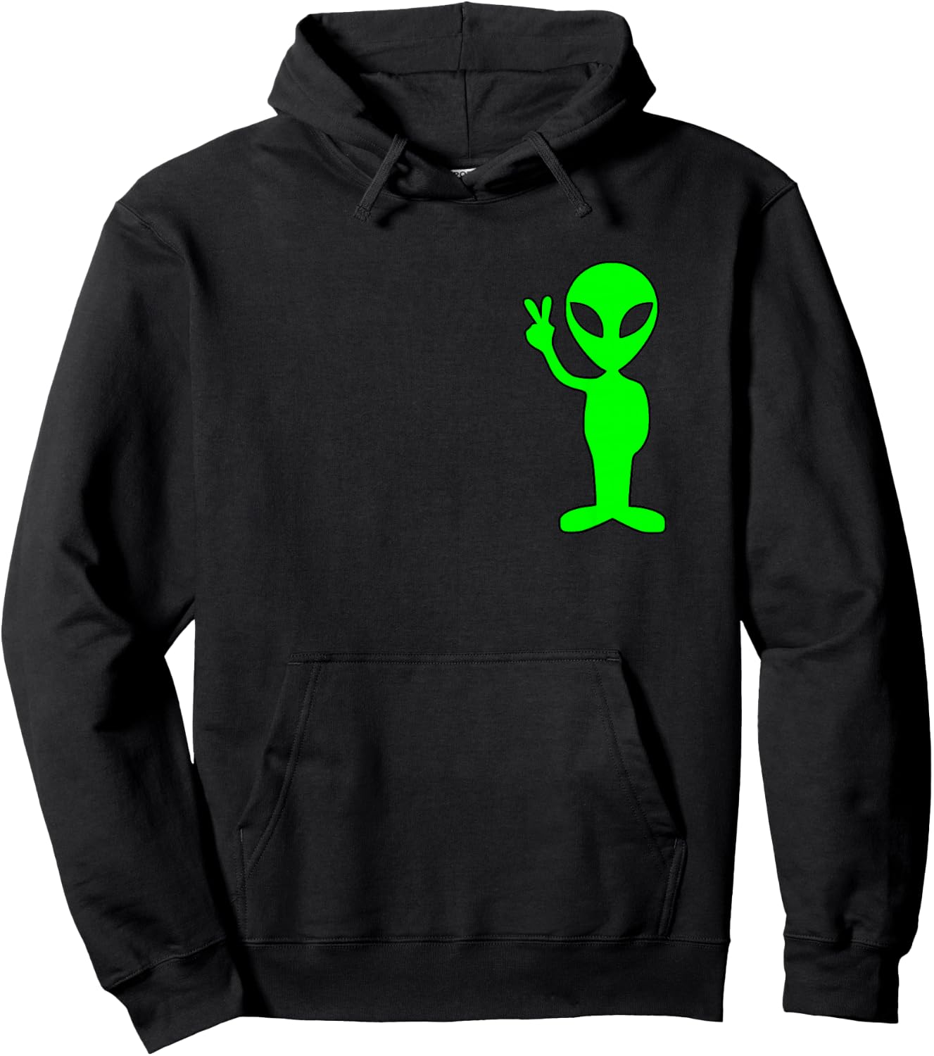 Lime Green Alien Peace Sign Funny Pocket Logo Graphic Gift Hoodie - Hoodie | Black