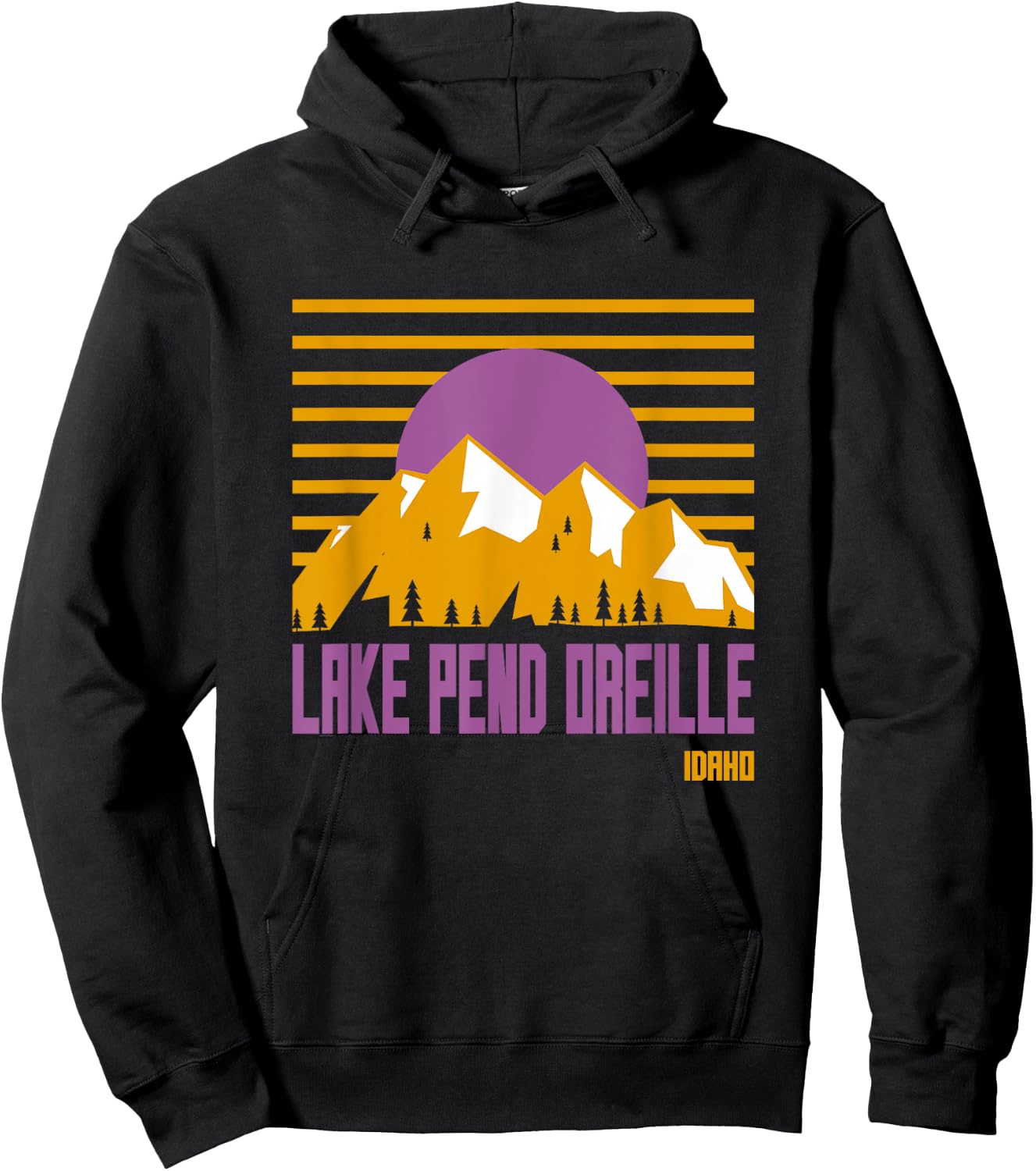 Lake Pend Oreille Vintage Mountains Hiking Camp Idaho Retro Hoodie - Hoodie | Black