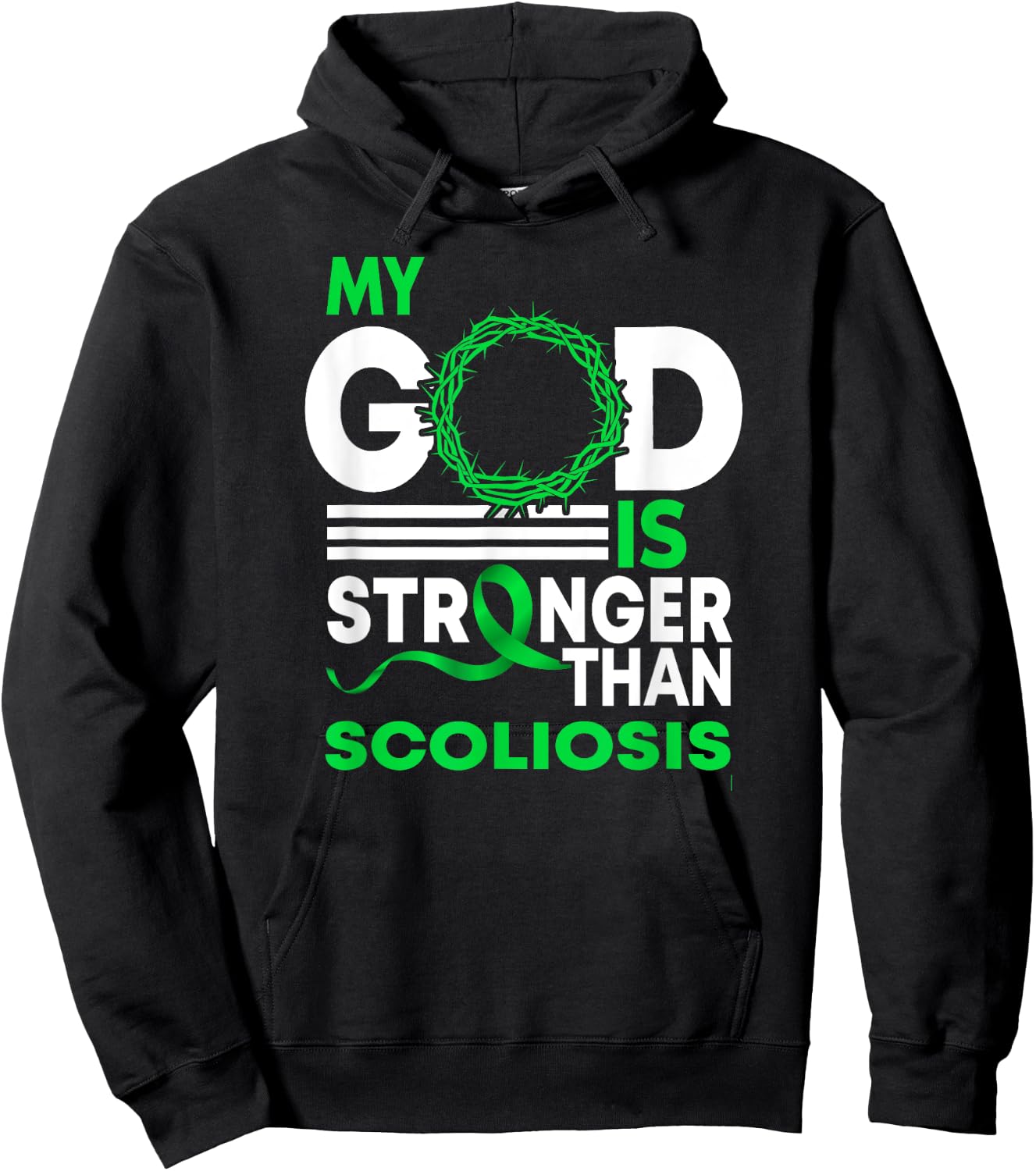 My God Is Stronger Than Scoliosis Awareness Ribbon Hoodie - Hoodie | Black