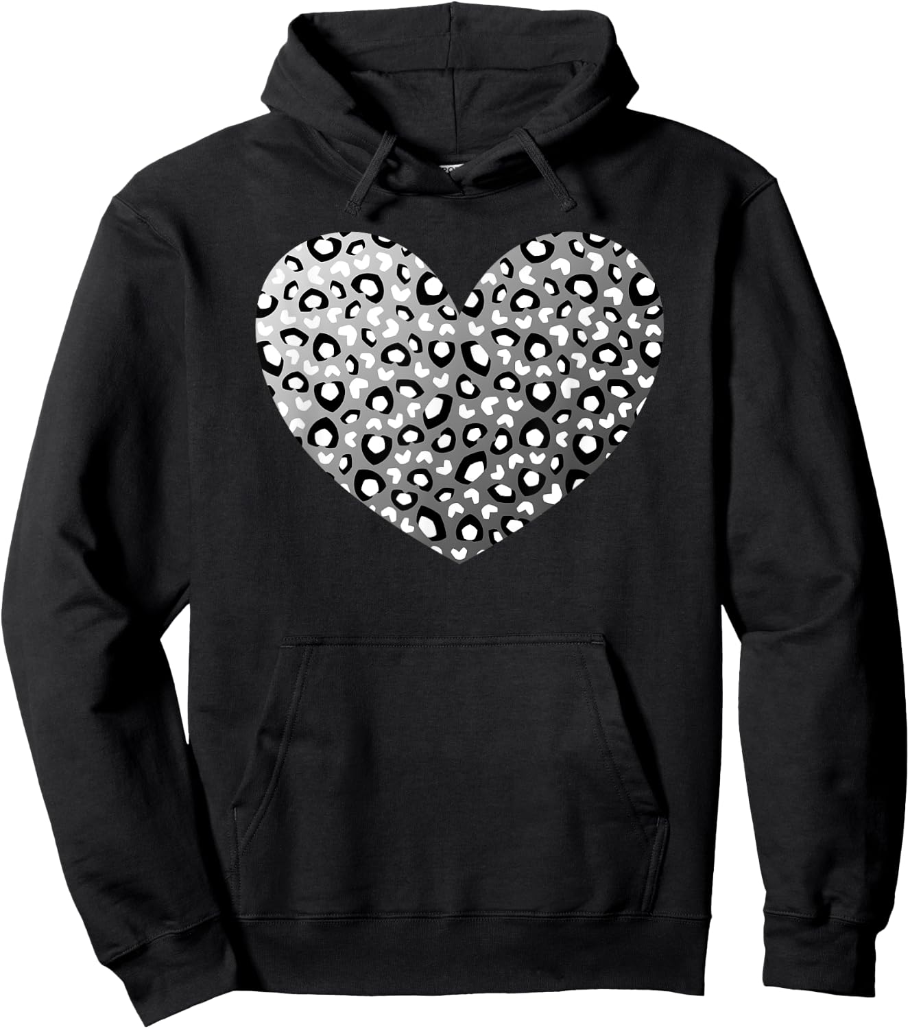 Black Leopard Heart Pattern Cheetah Print White Gray Hoodie - Hoodie | Black