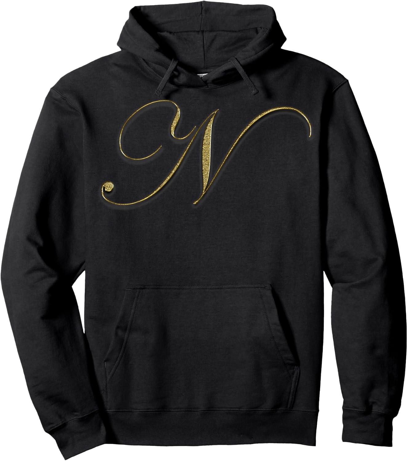 Monogram Initial Letter N Gold Hoodie - Hoodie | Black