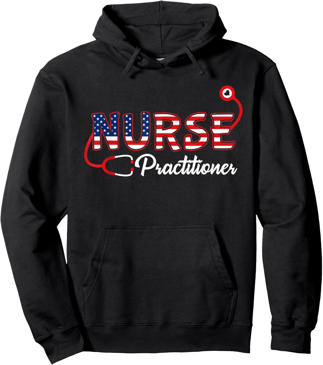 USA American flag Nurse Practitioner Stethoscope Patriotic Men Hoodie - Hoodie | Black