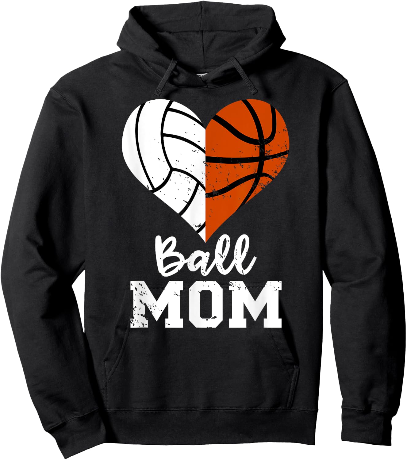 Ball Mom Heart Funny Volleyball Basketball Mom Hoodie - Hoodie | Black