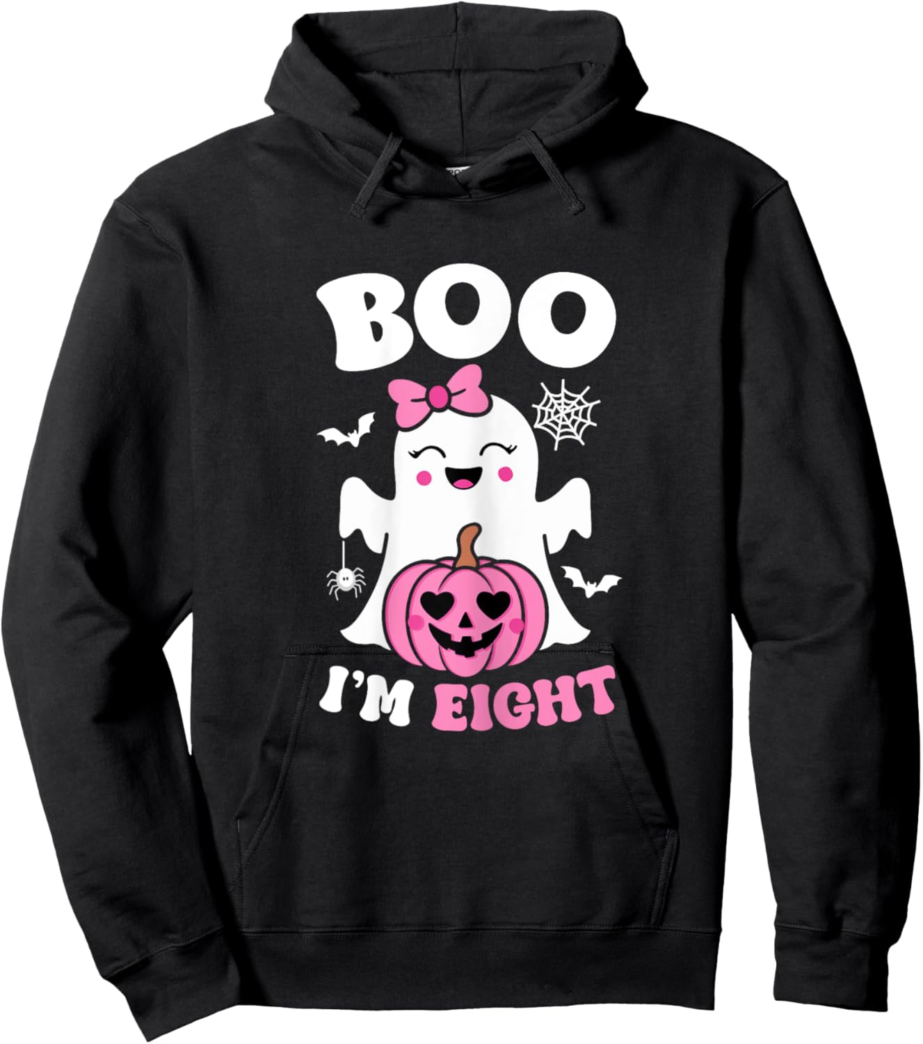 Ghost Boo I'm Eight Year 8th Birthday Girls Halloween Groovy Hoodie - Hoodie | Black