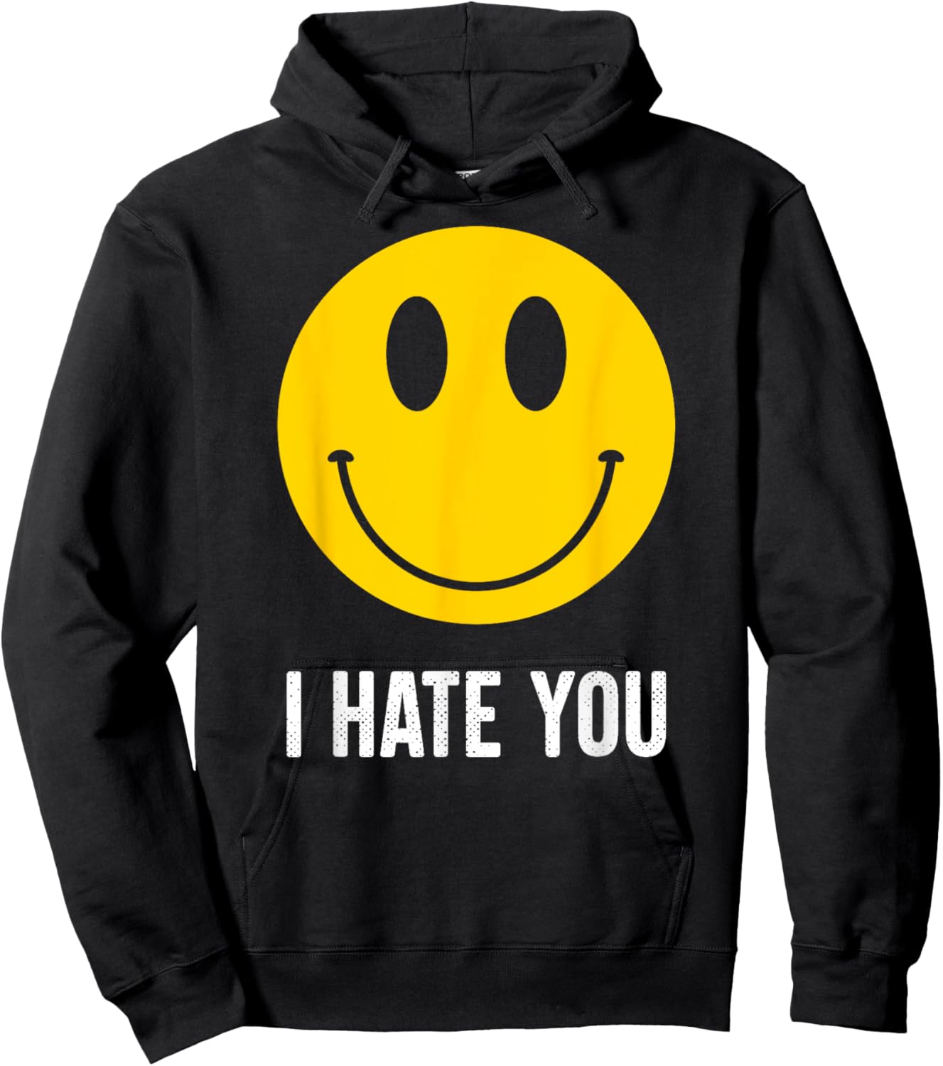 Retro Vintage Yellow Happy Smile Face Emoticon I Hate You Hoodie - Hoodie | Black