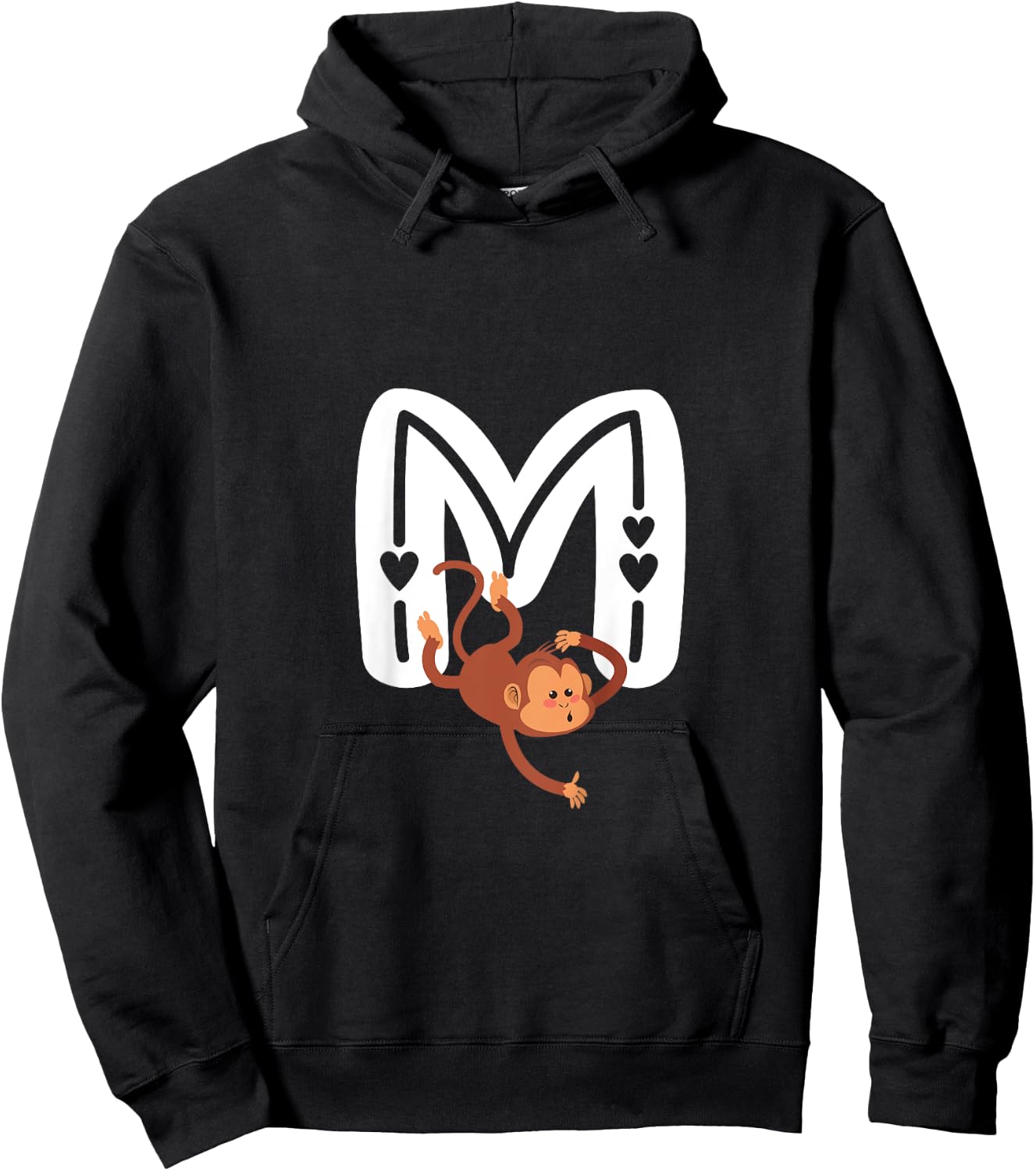 Cute Monkey Letter M Initial Alphabet Monogram Boys Girls Hoodie - Hoodie | Black
