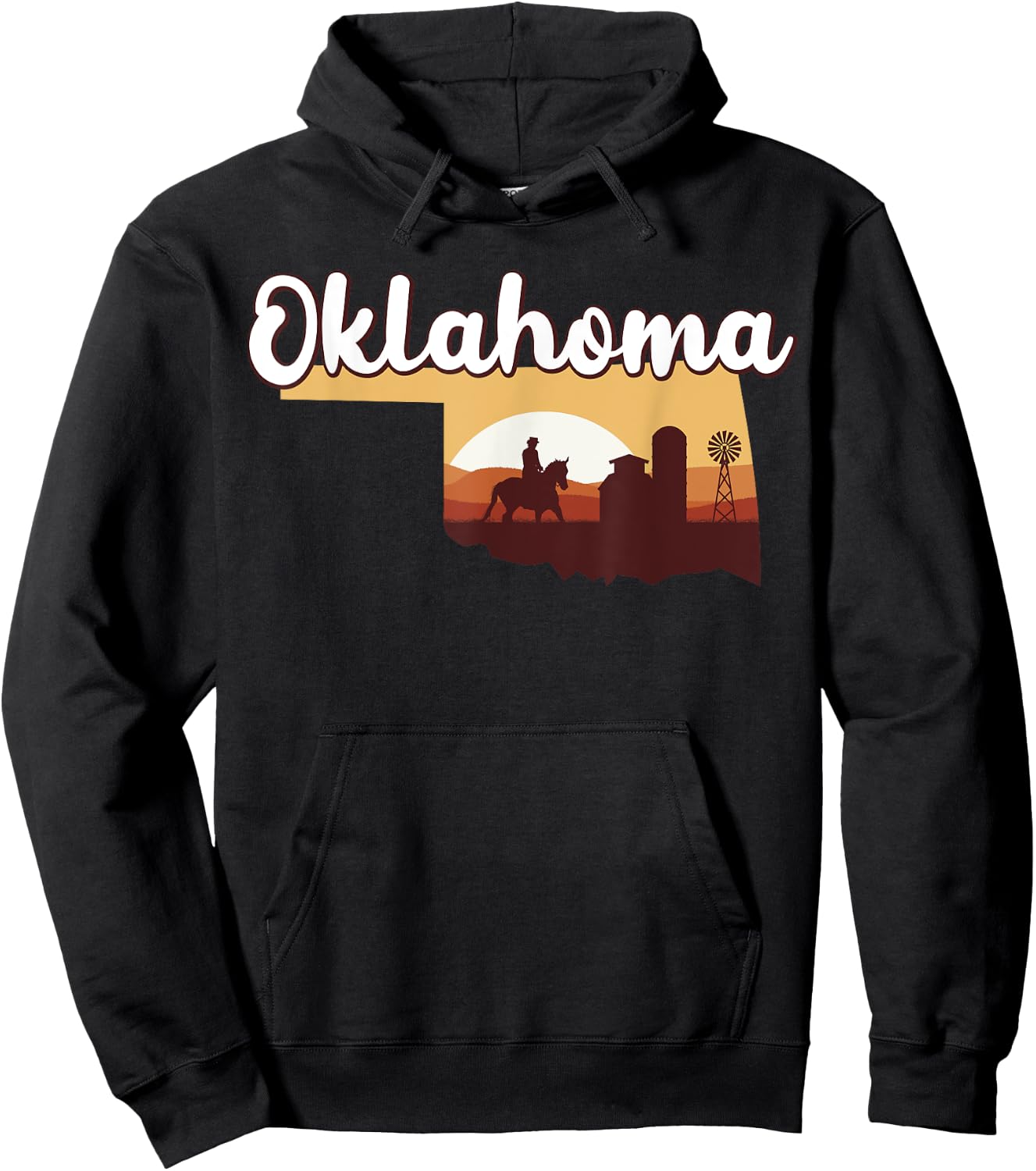 Oklahoma Map Horse Riding Cowboy Barn Windmill Souvenir Hoodie - Hoodie | Black
