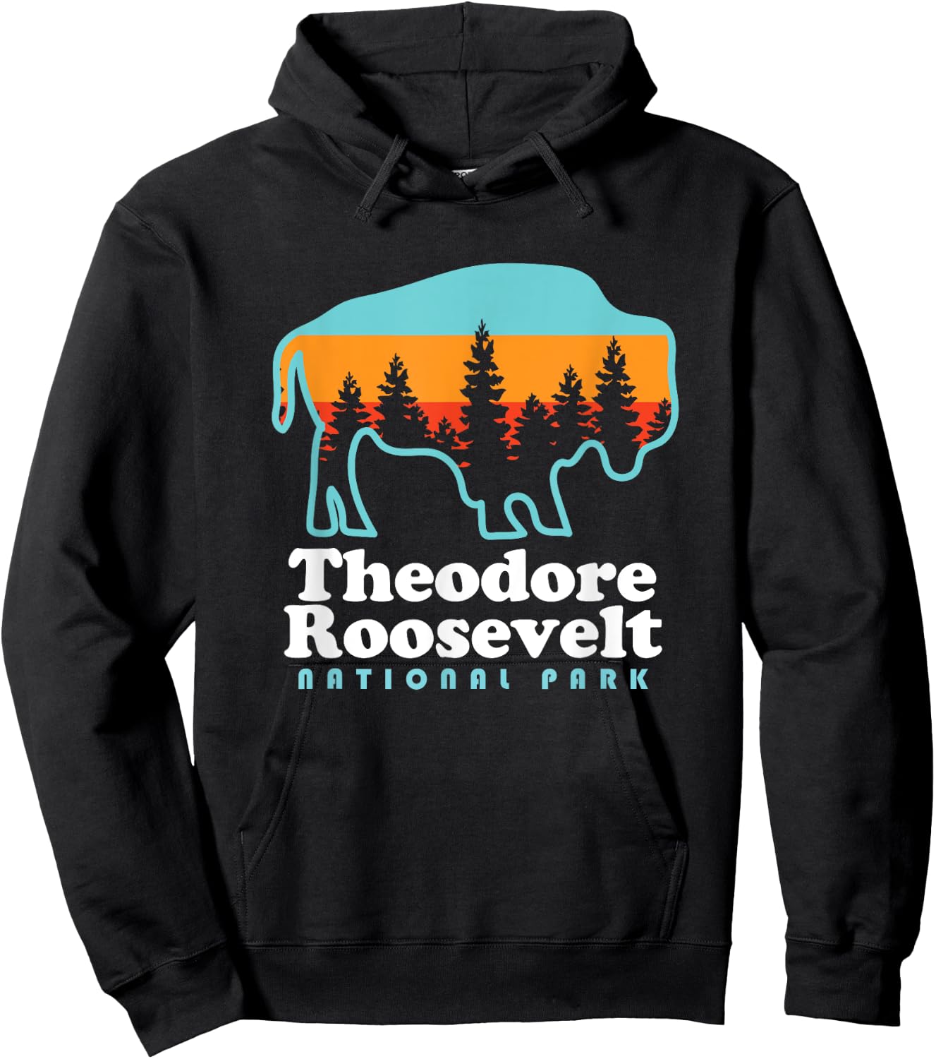 Theodore Roosevelt National Park Camping Bison Retro Hoodie - Hoodie | Black