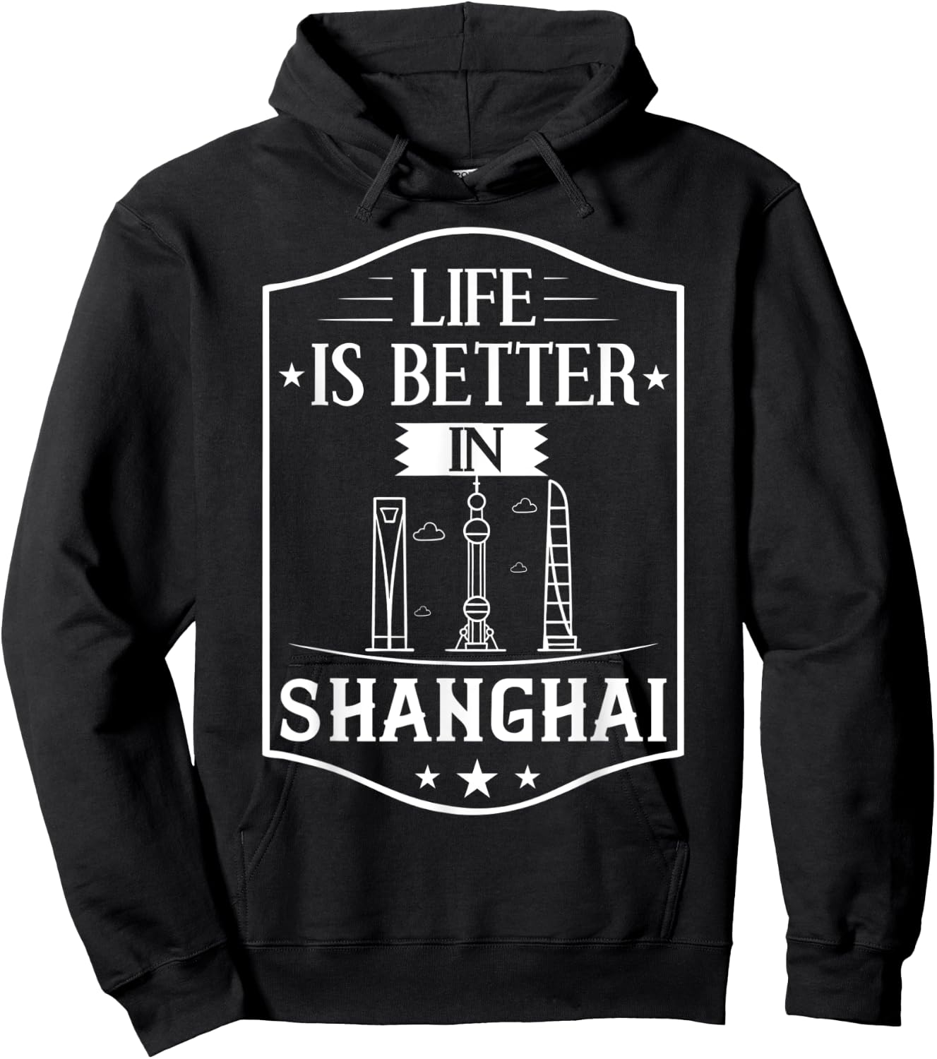 Shanghai China City Skyline Map Travel Hoodie - Hoodie | Black