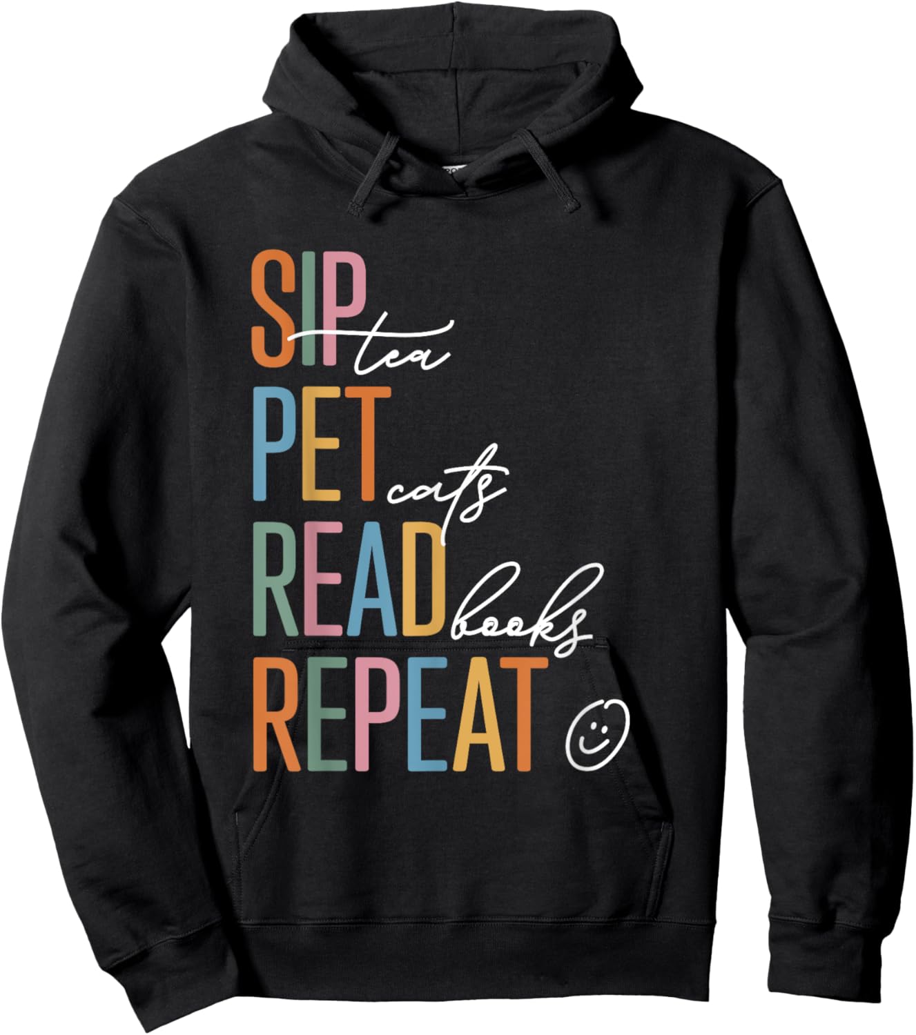 Sip Tea Pet Cats Read Books Repeat Retro Hoodie - Hoodie | Black