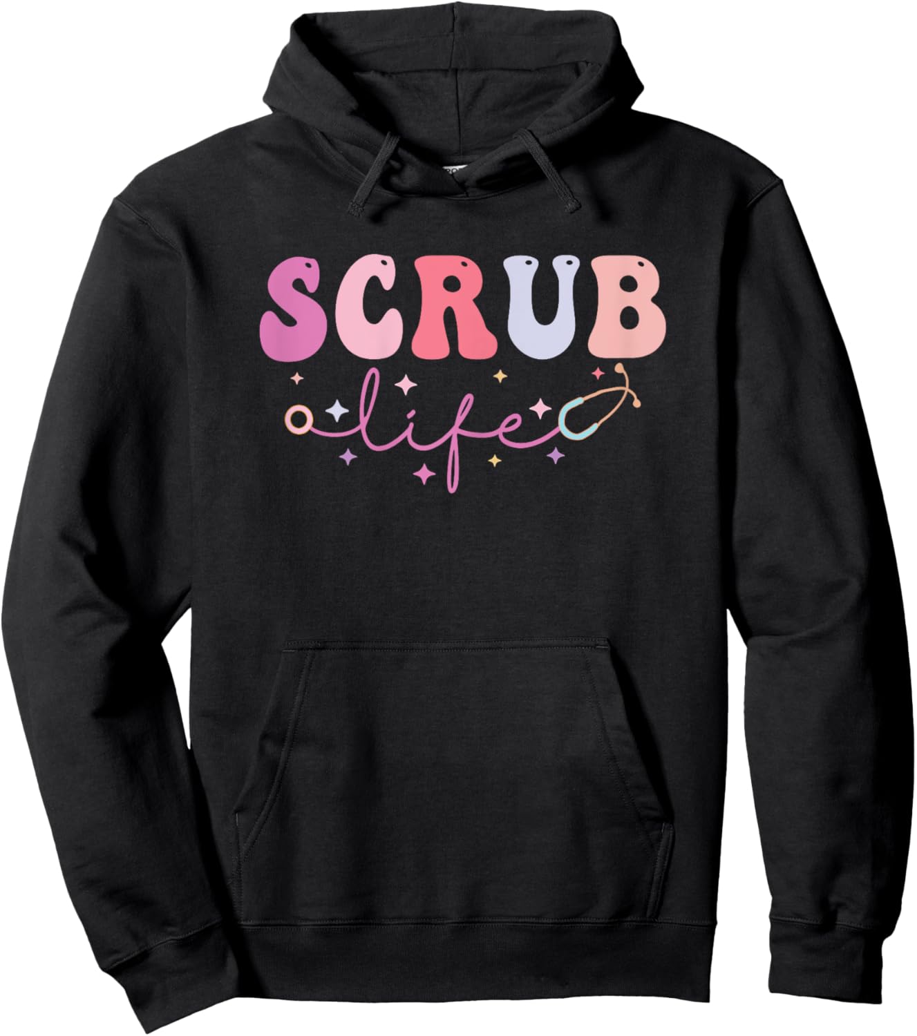 Scrub Life Nurse Stethoscope Retro Groovy Nurse Gifts Hoodie - Hoodie | Black