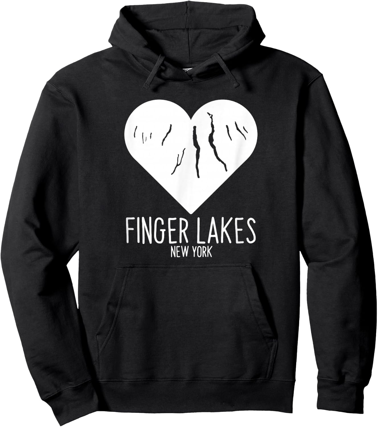Finger Lakes New York Love Heart Hoodie - Hoodie | Black