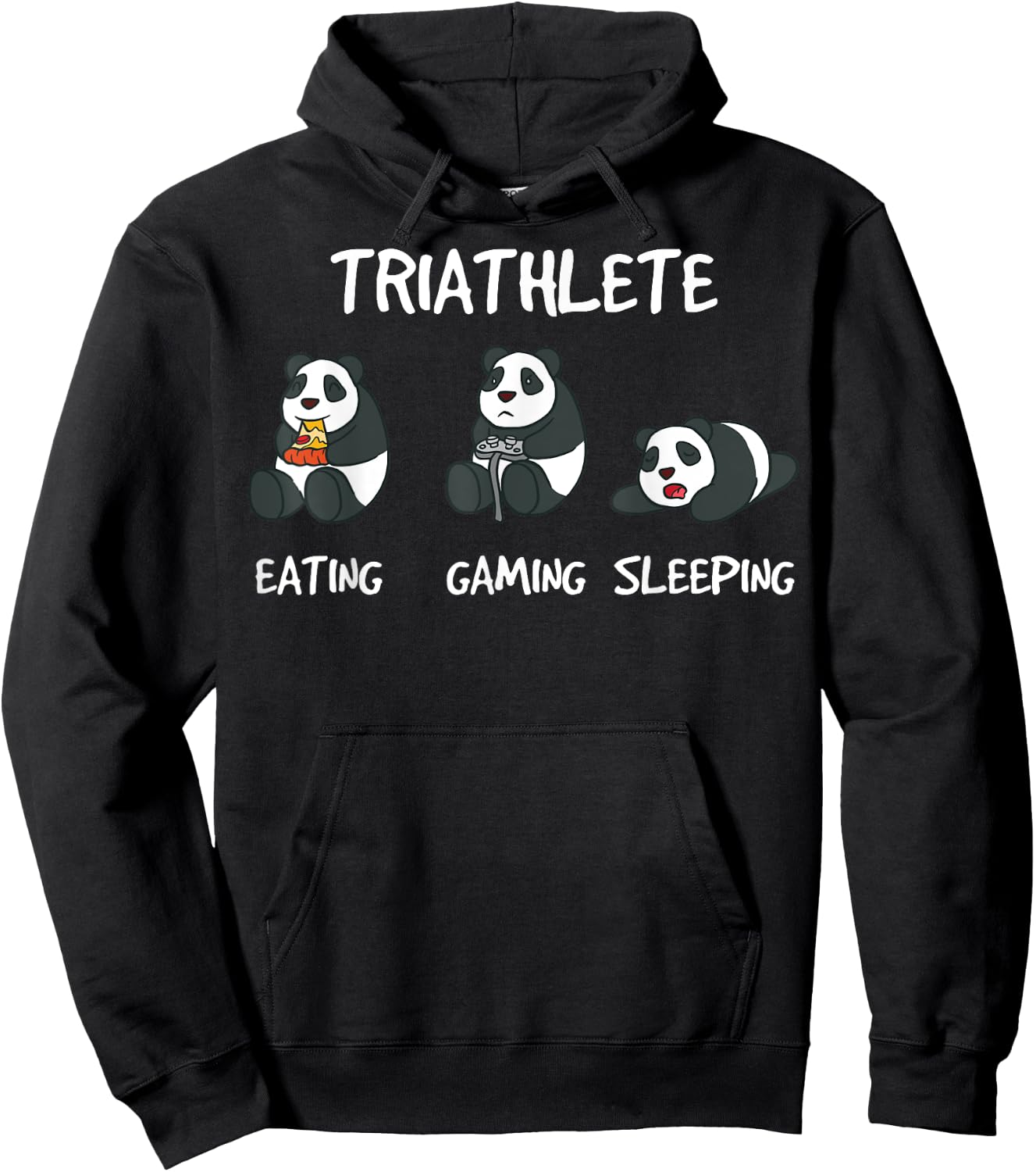 Gamer Triathlete Funny Gaming Panda Bear Playing Video Game Hoodie - Hoodie | Black