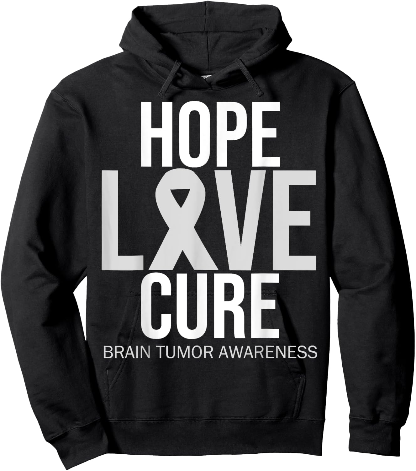 Brain Tumor Awareness Hope Love Cure Fighter Grey Ribbon Hoodie - Hoodie | Black