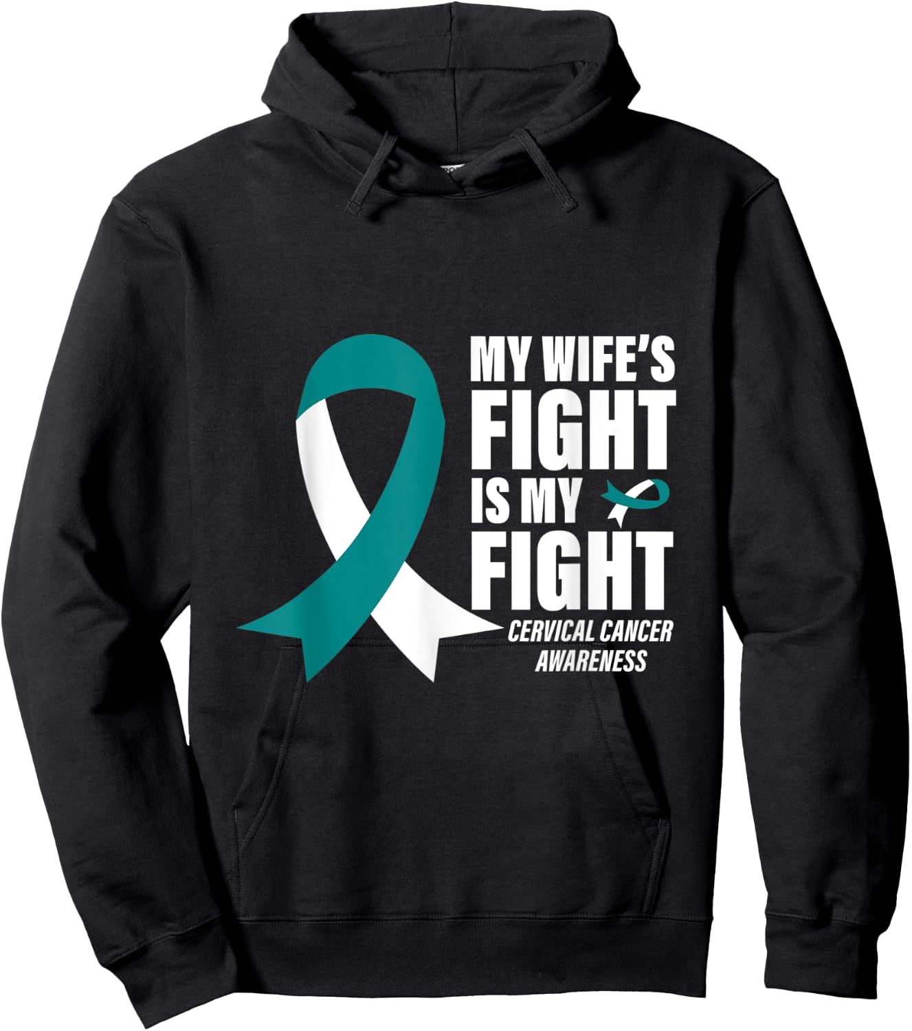 Husband Cancer Support Men Gift Cervical Cancer Awareness Hoodie - Hoodie | Black