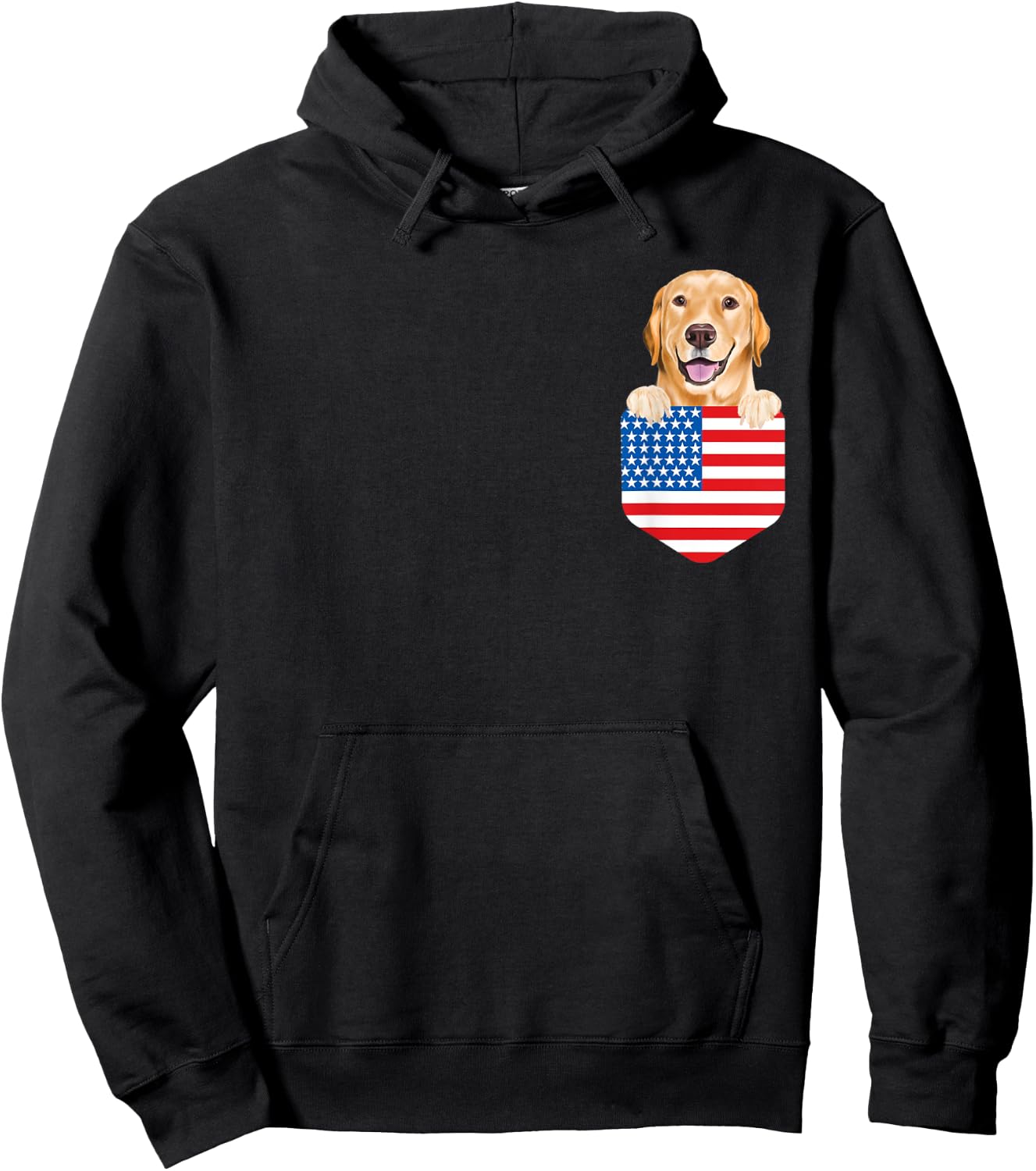America Flag Yellow Labrador Retriever Dog In Pocket Hoodie - Hoodie | Black