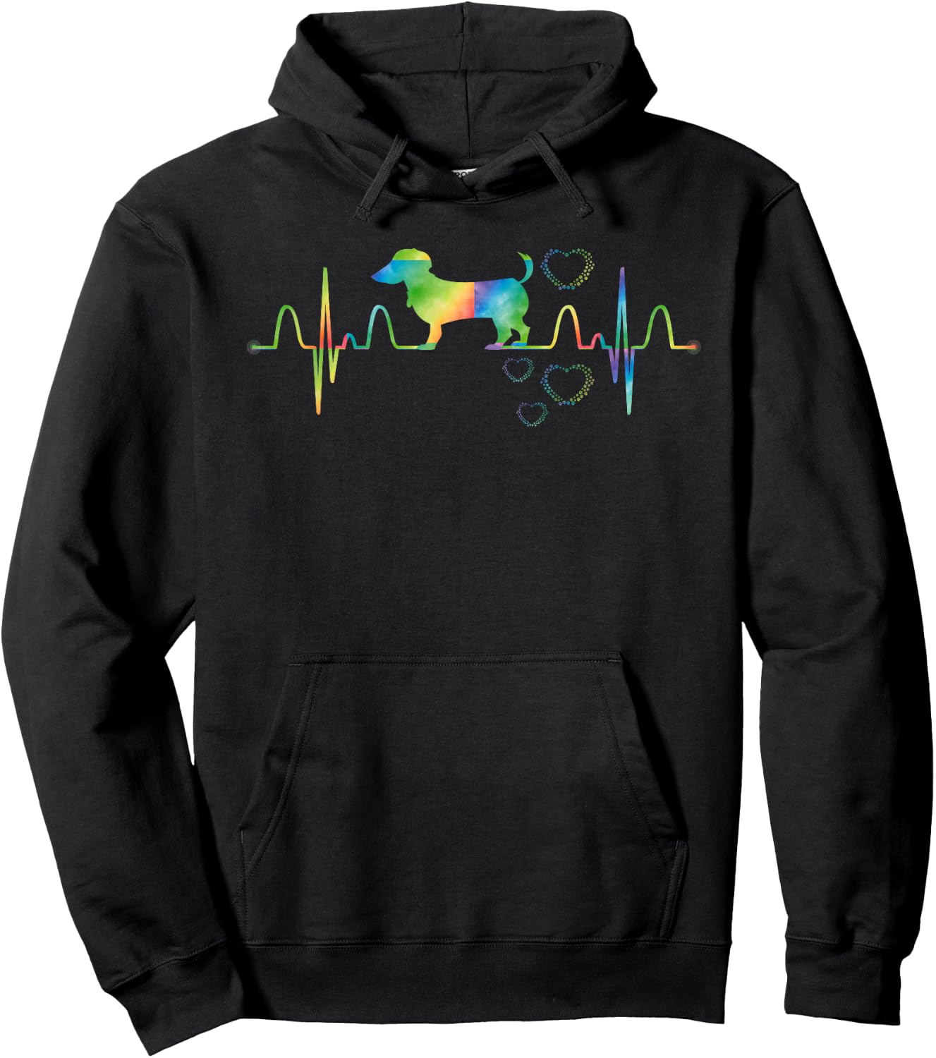 Dog Tie Dye Heartbeat Funny Weenie Sausage Dog Dachshund Men Women Girls Kids Hoodie - Hoodie | Black