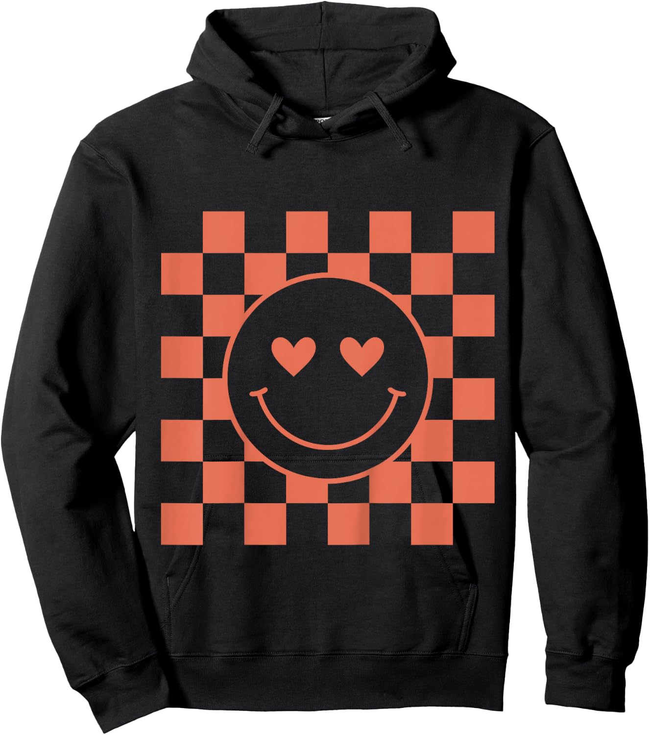 Youth Checkered Retro Valentine Smile Face Hoodie - Hoodie | Black