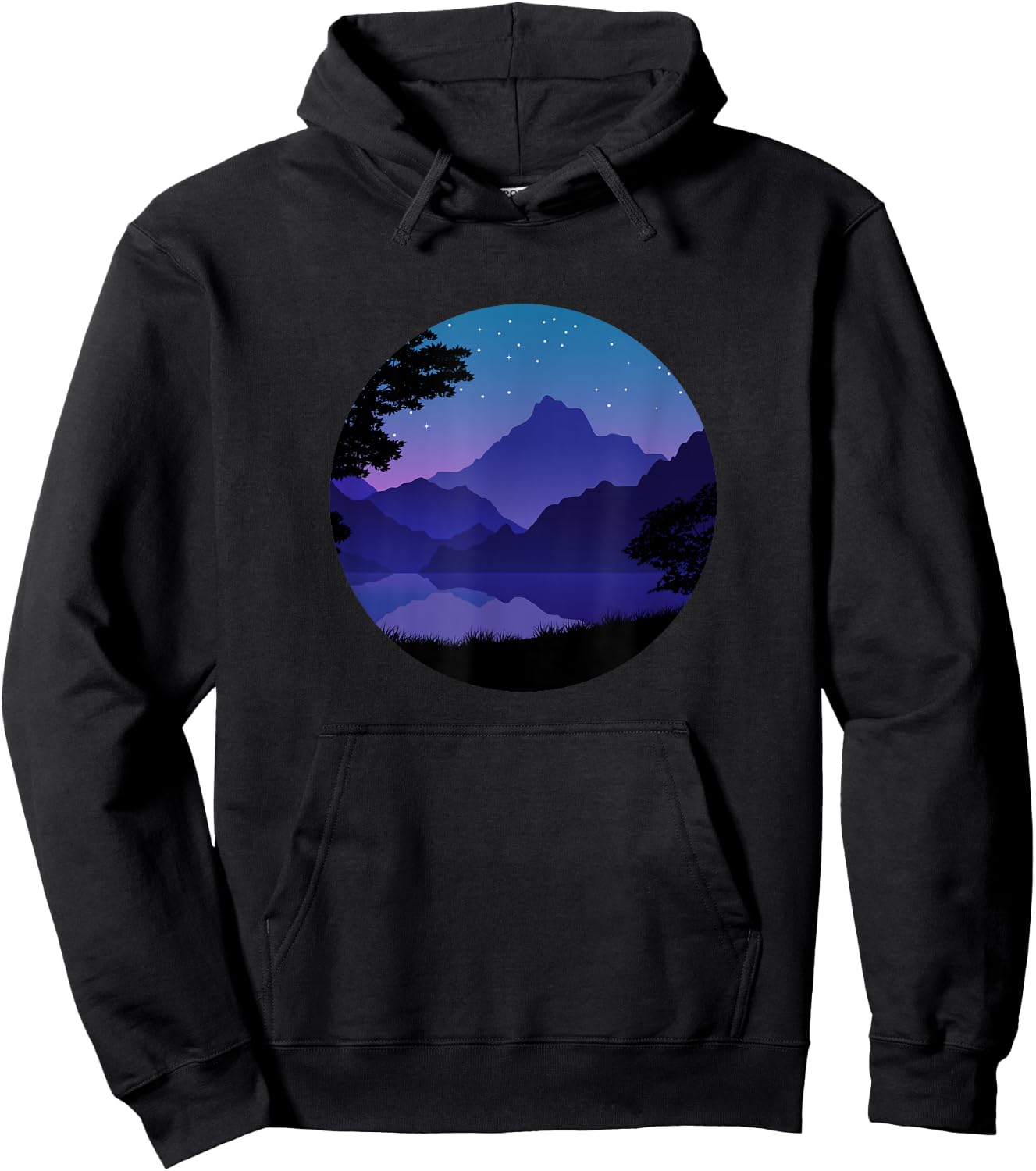Mountain Silhouette Forest Lake Reflection Hoodie - Hoodie | Black