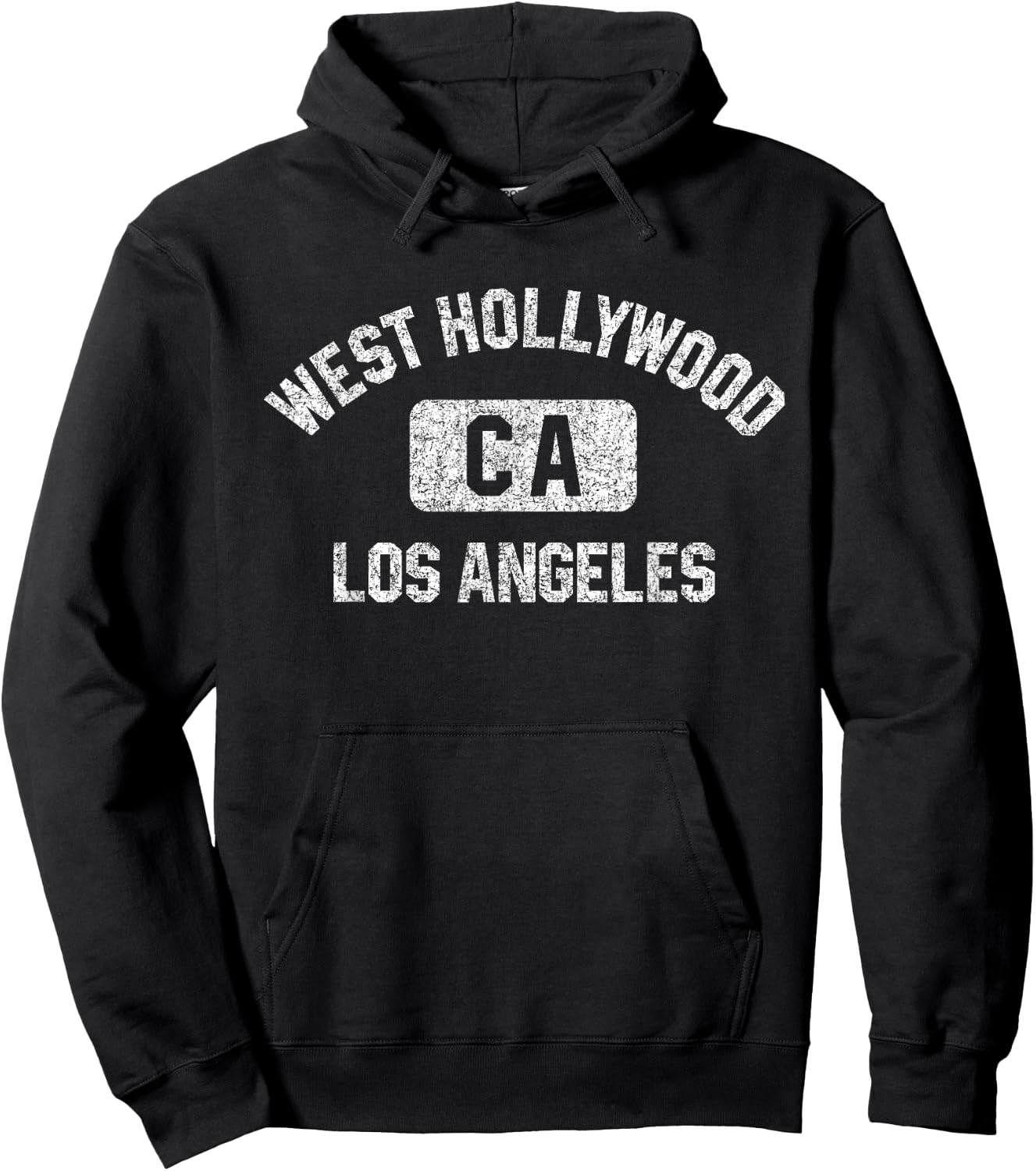 West Hollywood Los Angeles Gym Style Distressed White Print Hoodie - Hoodie | Black