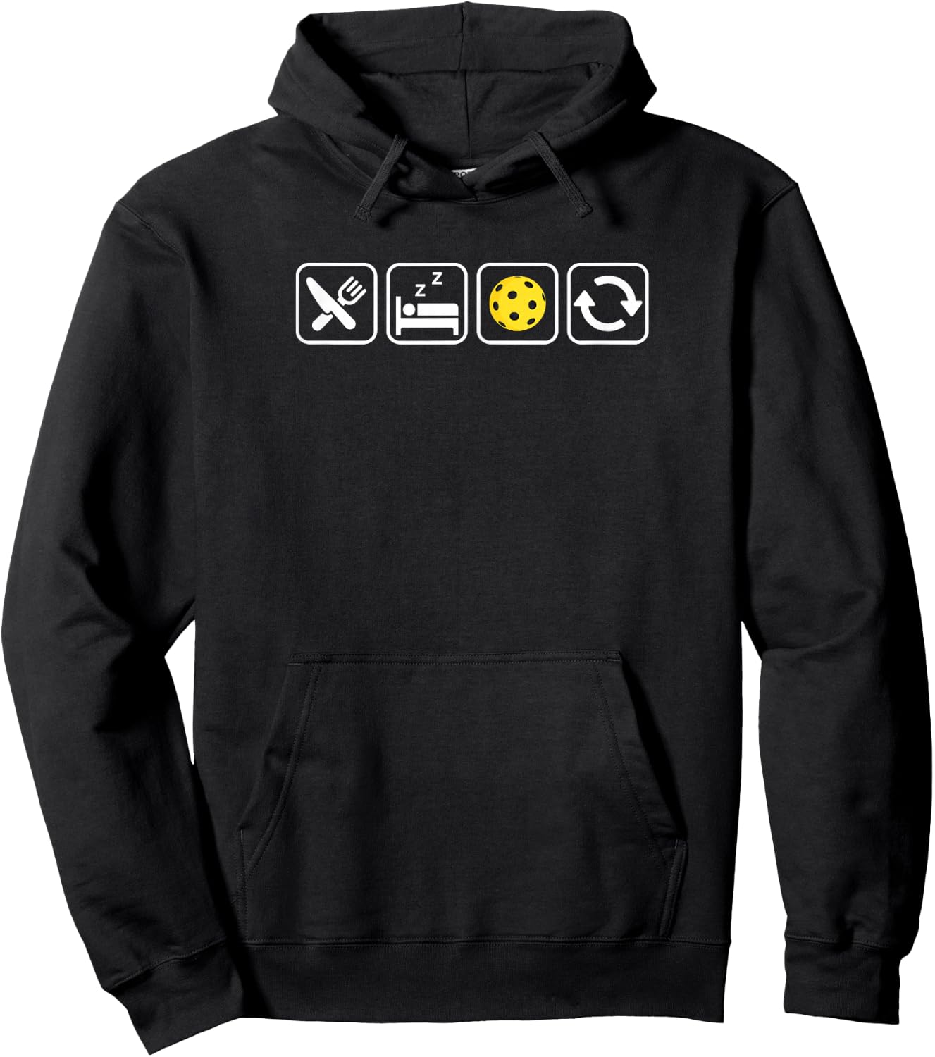 Style Hermit Eat Sleep PICKLEBALL Repeat -Adults Black Short Sleeve Modern Letter Print Small Hoodie - Hoodie | Black