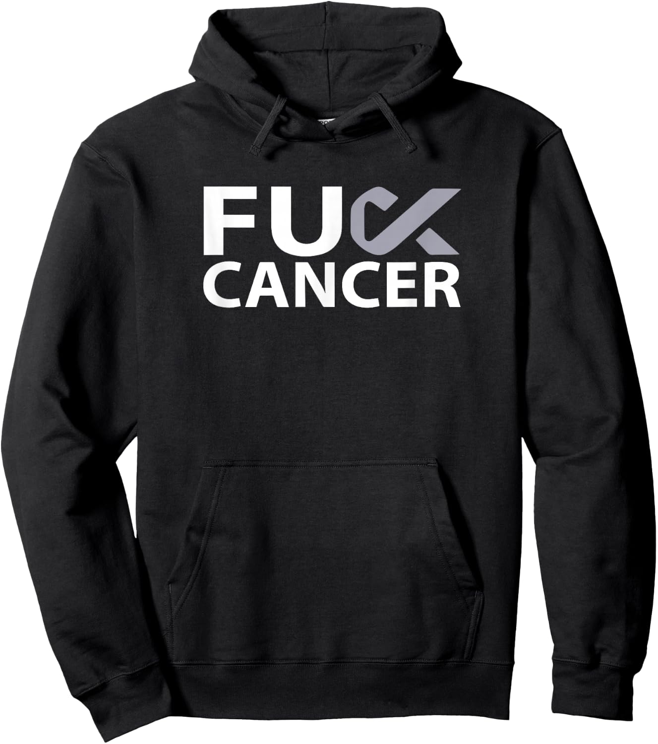 Fuck Brain Cancer F U FU Gray Ribbon Cancer Awareness Hoodie - Hoodie | Black