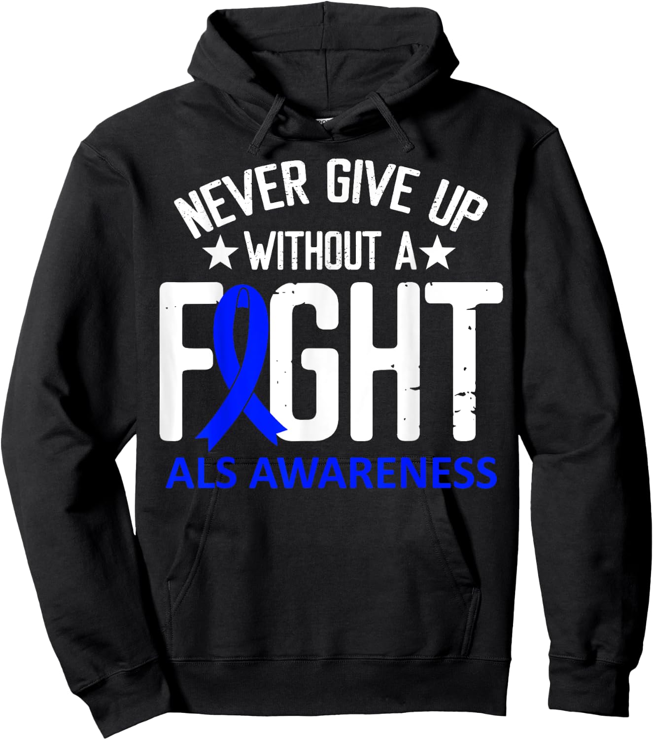 ALS Awareness Without a Fight Disease Blue Ribbon Survivor Hoodie - Hoodie | Black