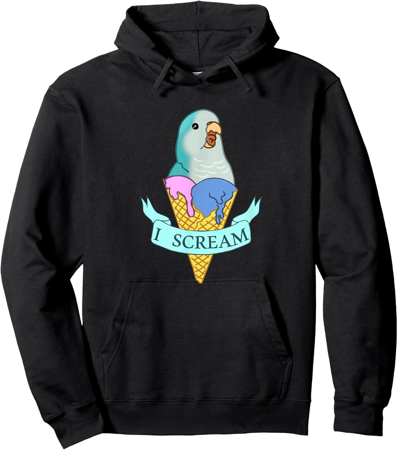 I scream Quaker Parrot, Funny Ice cream Blue Monk Parakeet Hoodie - Hoodie | Black