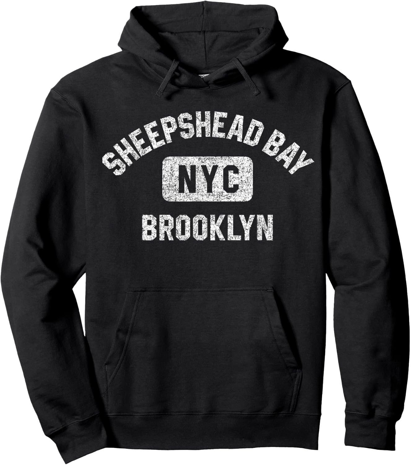 Sheepshead Bay Brooklyn NYC Gym Style Distressed White Print Hoodie - Hoodie | Black