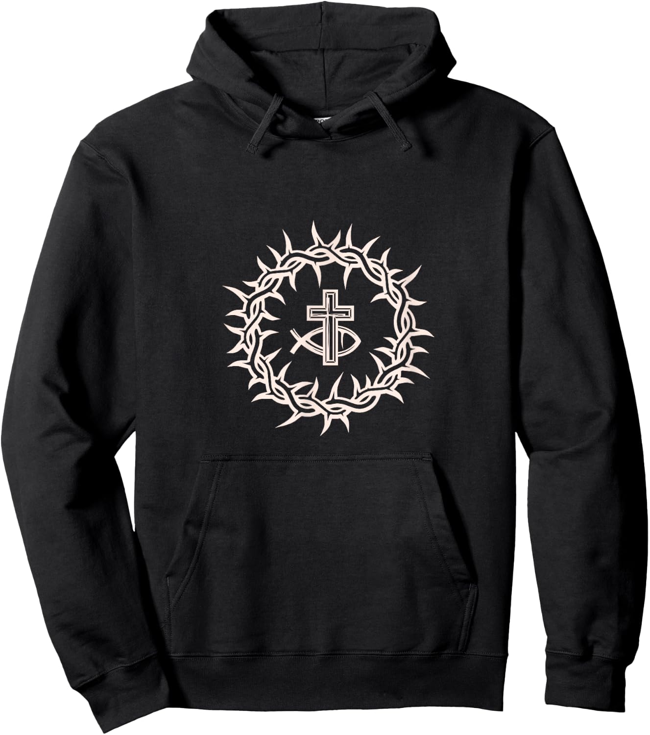 Crown of Thorn Ichthys Jesus Christ God Christianity Crucifix Hoodie - Hoodie | Black