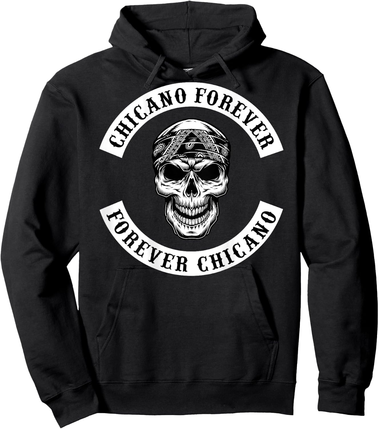 Chicano Skull With Bandana Biker Style Rocker Hoodie - Hoodie | Black