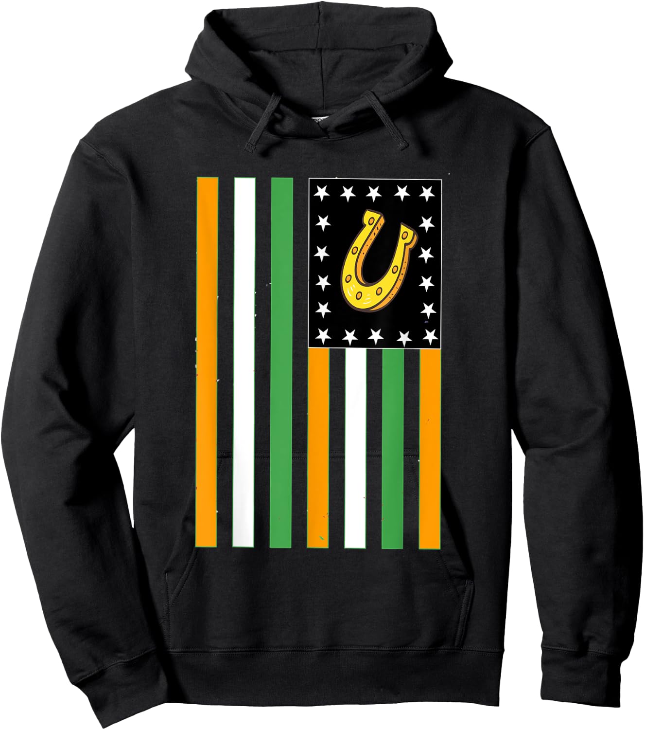 St patrick day Lucky Horseshoe Irish American Flag Hoodie - Hoodie | Black
