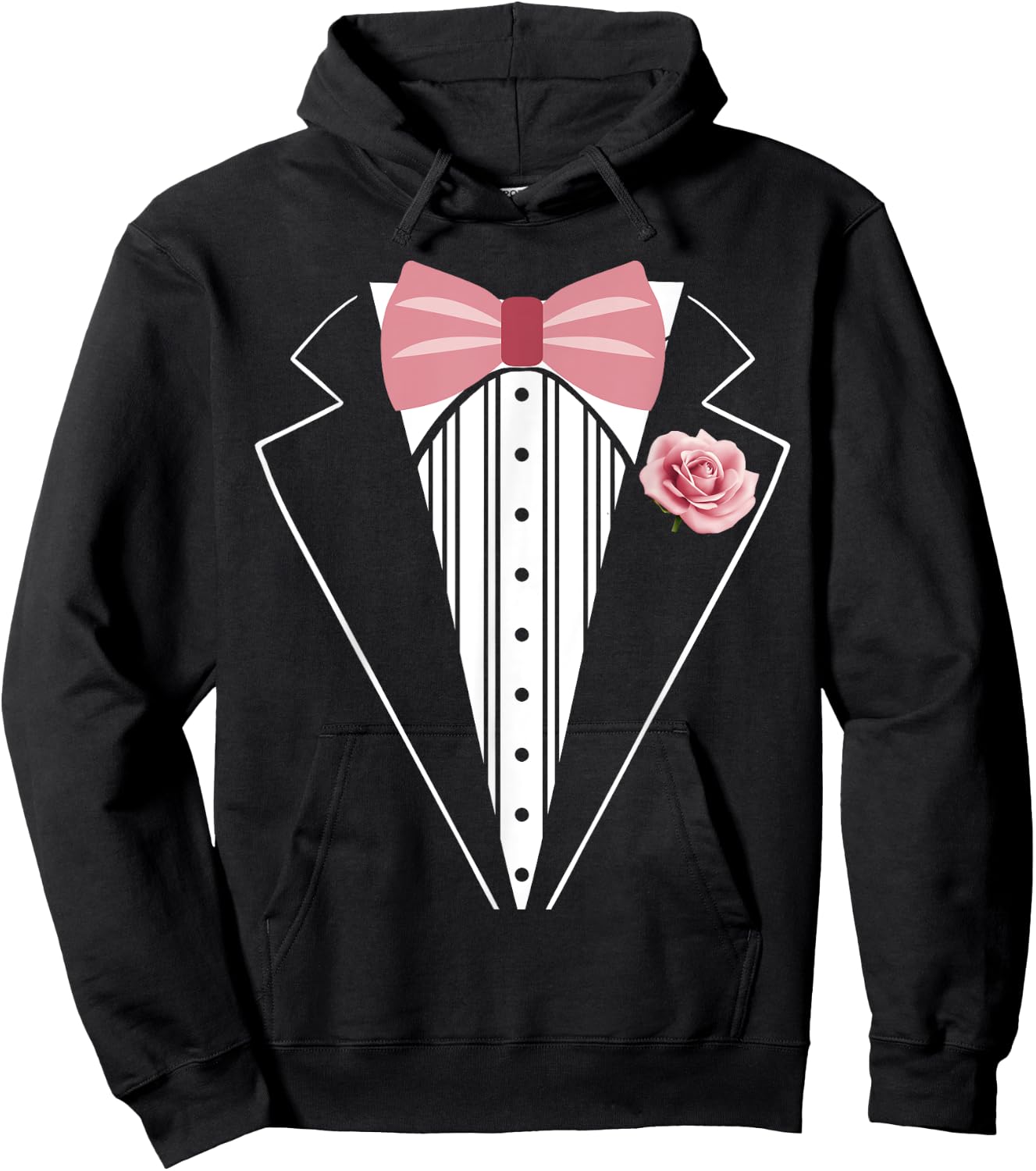 Funny Kids Adult Rose Bowtie Pink Boutonniere Tuxedo Costume Hoodie - Hoodie | Black