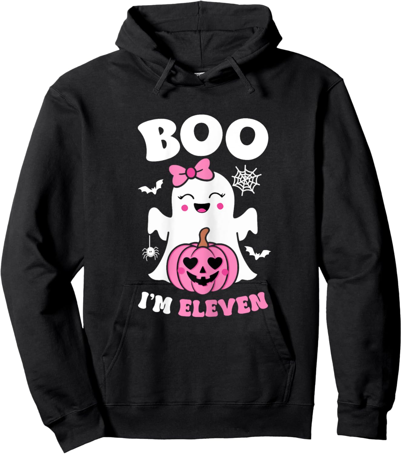Ghost Boo Im Eleven Yrs 11th Birthday Girls Halloween Groovy Hoodie - Hoodie | Black