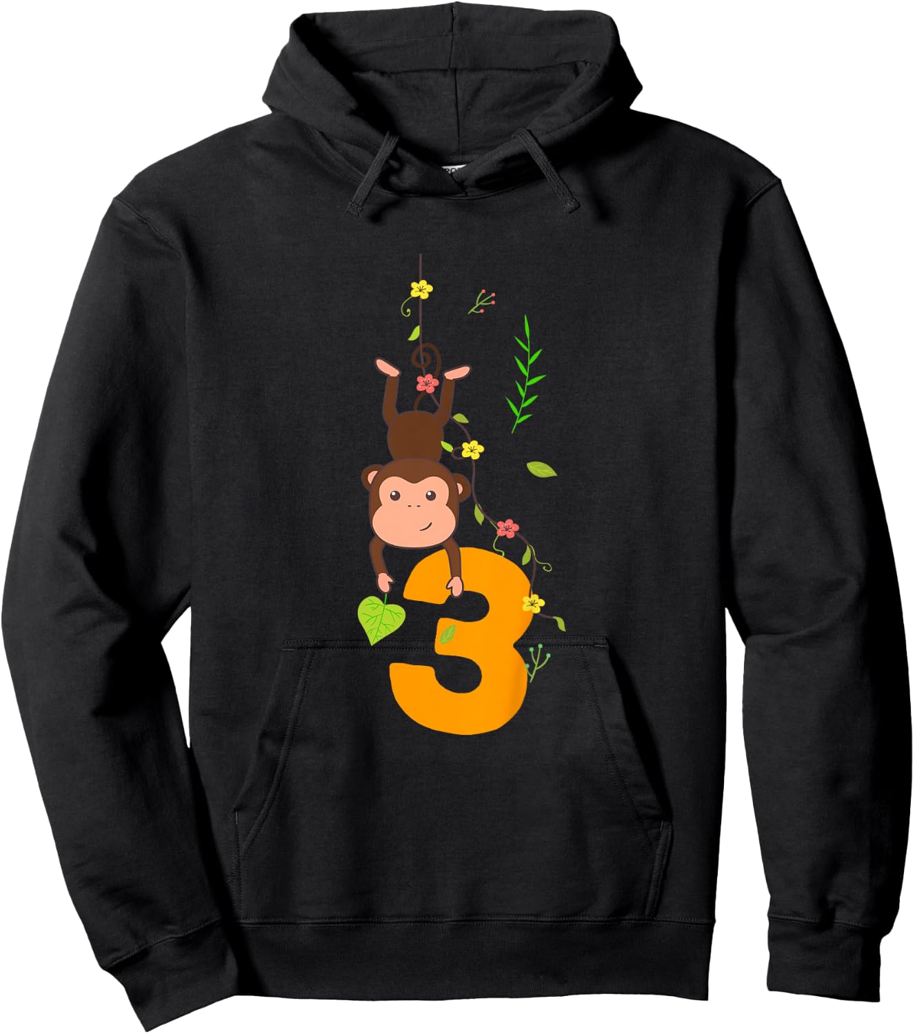 Kids Funny Cute Monkey Lover 3rd Birthday Three 3 Yr 3 Year Old Hoodie - Hoodie | Black