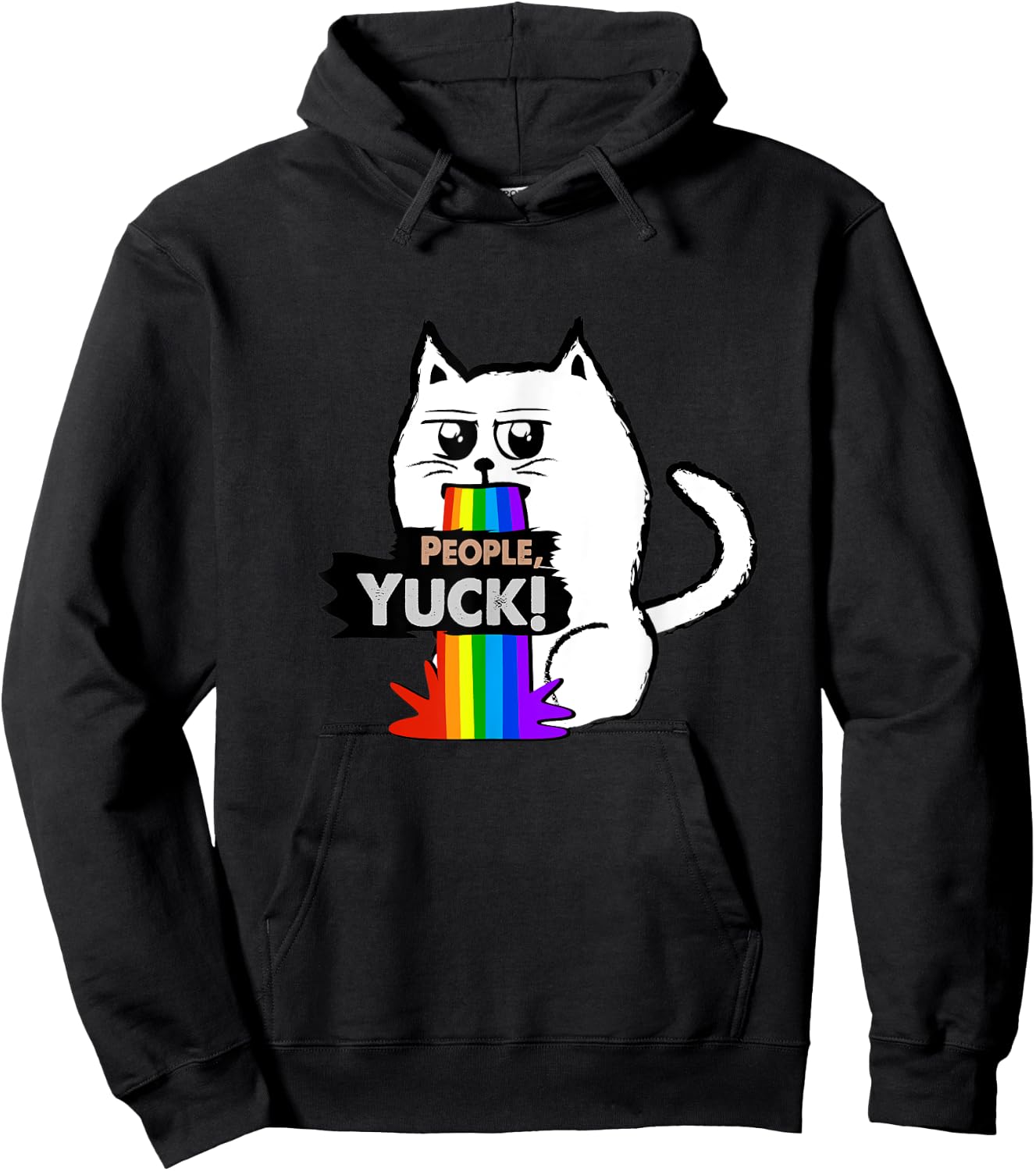 People, Yuck! Cute Sarcastic Cat throwing up a rainbow Women Kids Hoodie - Hoodie | Black