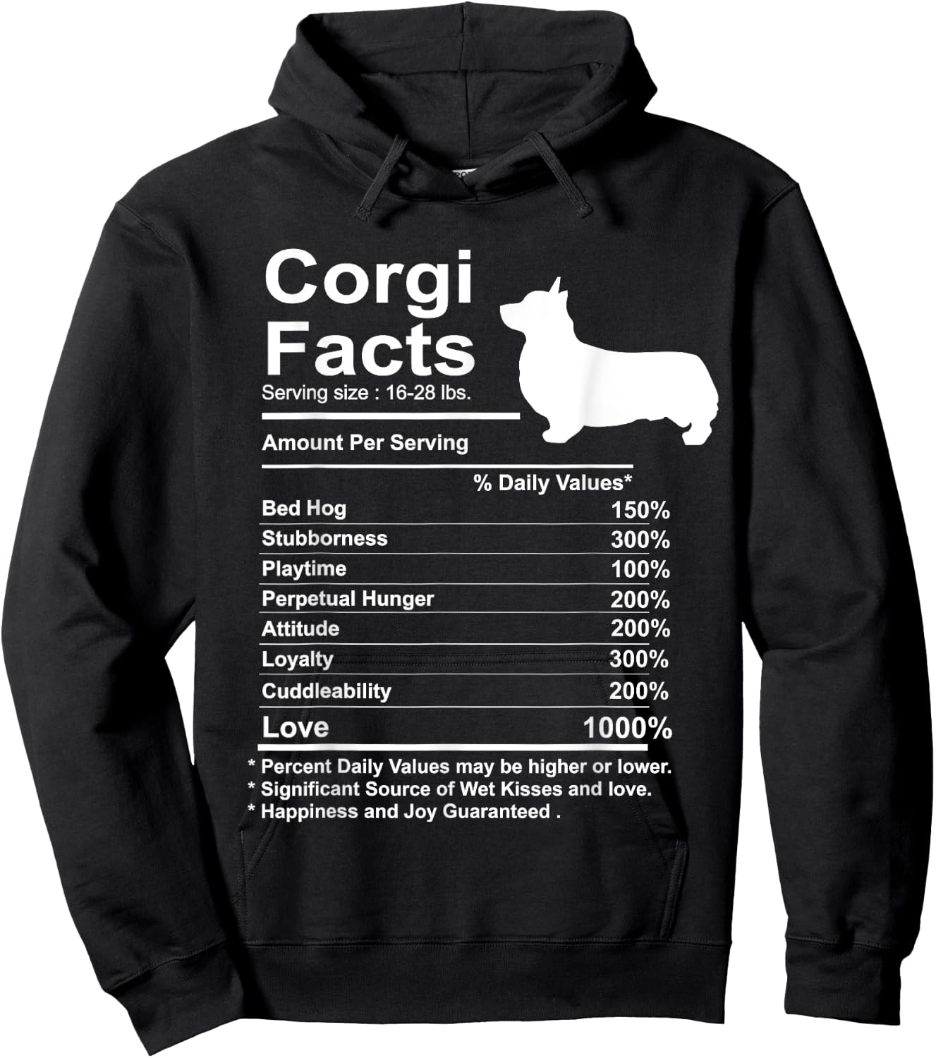 Funny Corgi Facts Nutrition Gift Cardigan Pembroke Hoodie - Hoodie | Black
