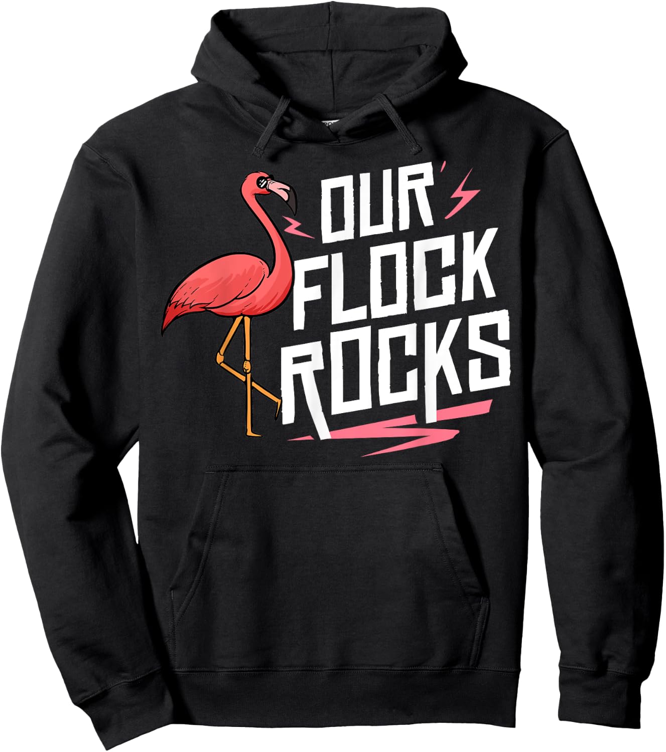 Our Flock Rocks Gift Pink Flamingo Women Men Hoodie - Hoodie | Black