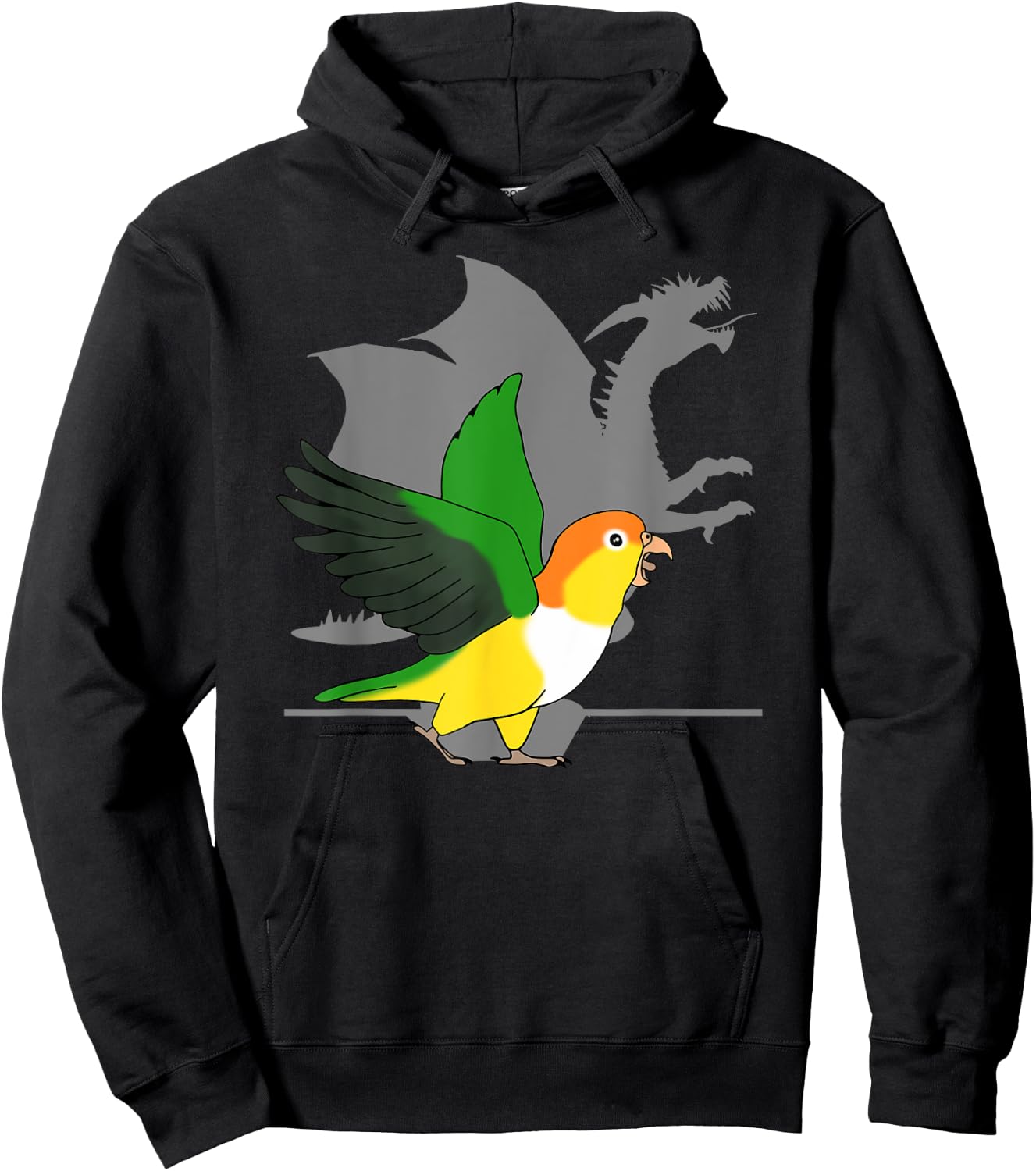 White Bellied Caique Dragon Shadow Funny Screaming Parrot Hoodie - Hoodie | Black