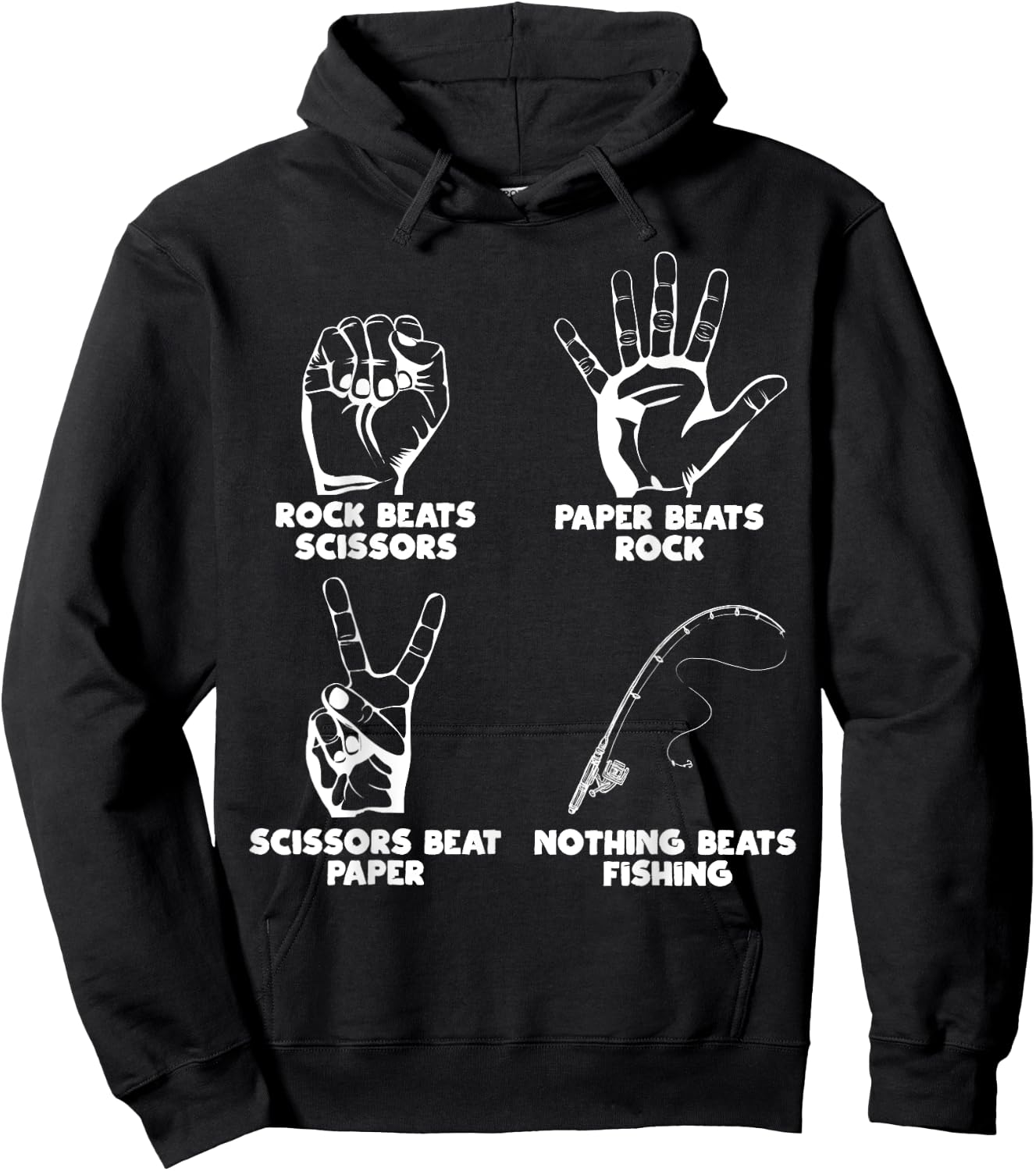 Nothing Beats Fishing Rock Paper Scissors Funny Meme Hoodie - Hoodie | Black