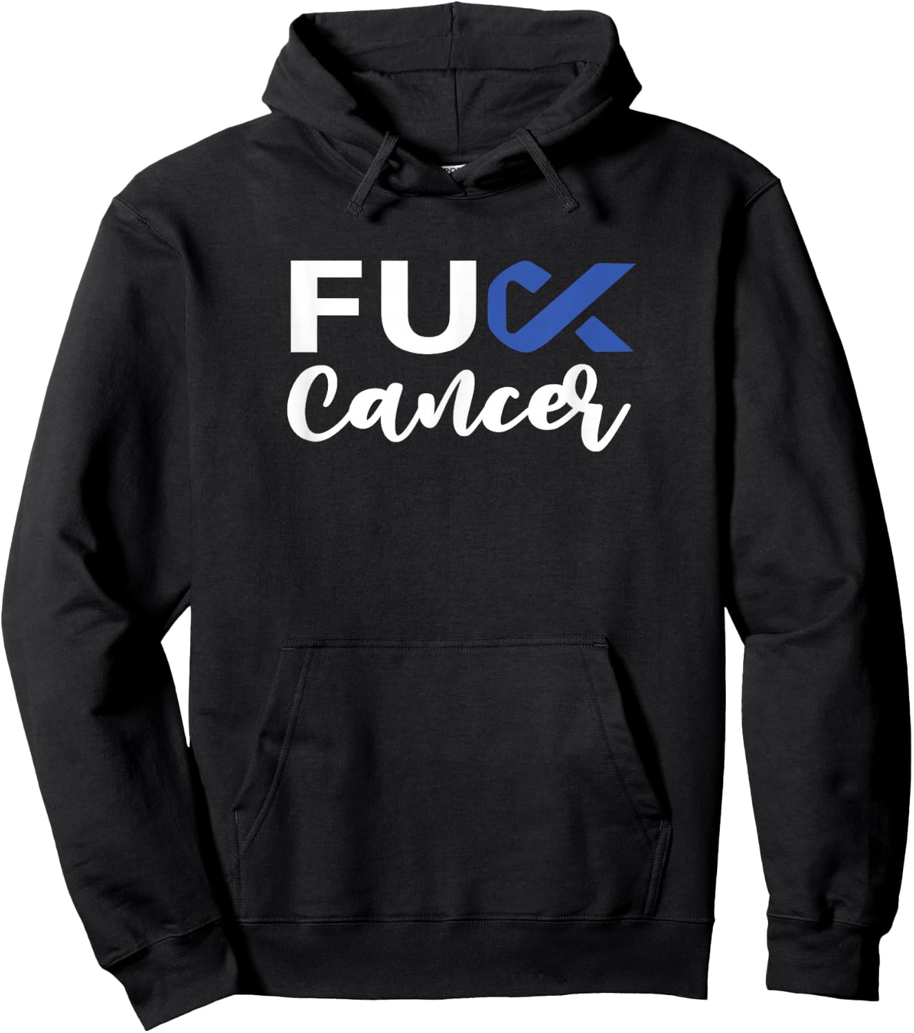 Cursive Fuck Colon Cancer Blue Ribbon Cancer Awareness Hoodie - Hoodie | Black
