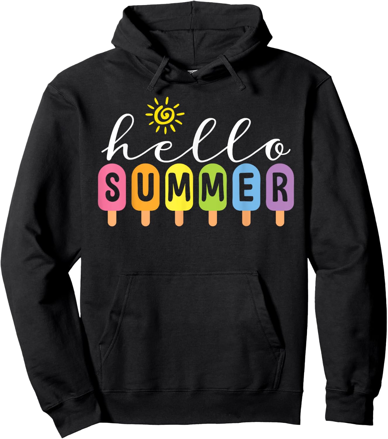 Hello Summer Cool Colorful Popsicle Graphic Summer Vacation Hoodie - Hoodie | Black