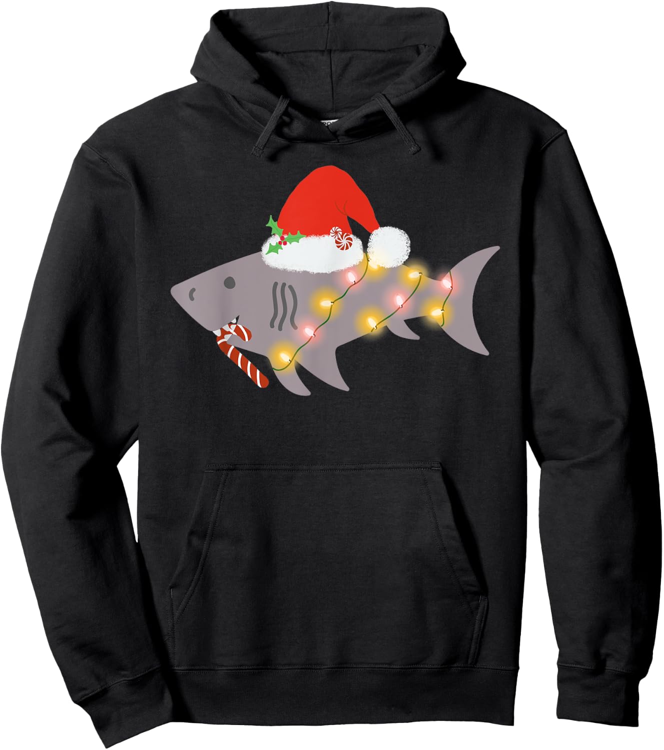Shark Santa Hat Candy Cane Peppermint Candies Christmas Hoodie - Hoodie | Black