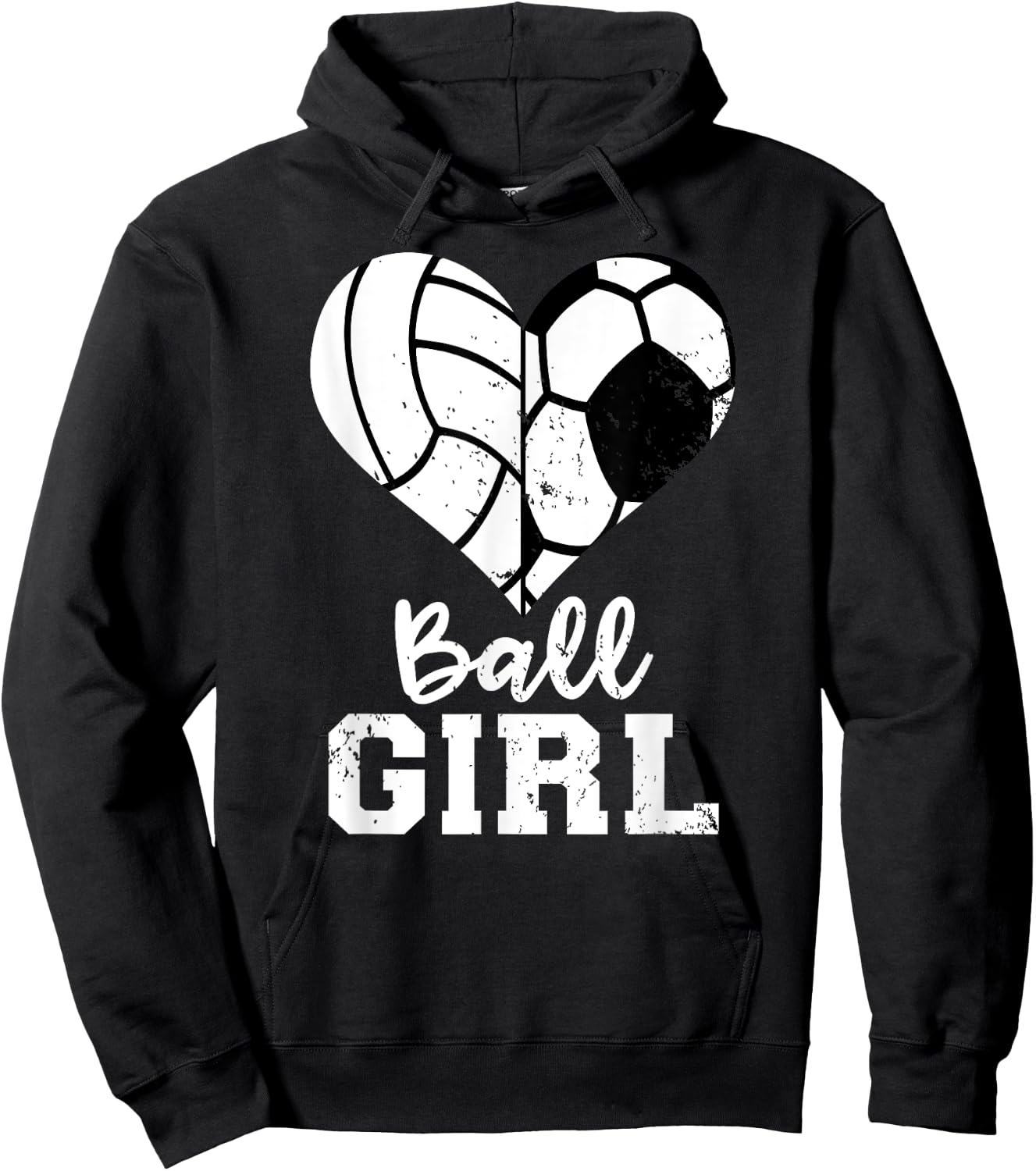 Ball Girl Heart Funny Soccer Volleyball Girl Hoodie - Hoodie | Black