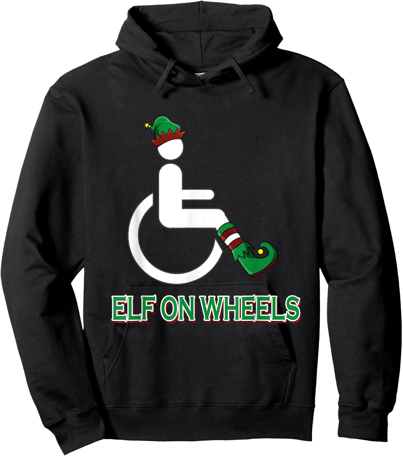 Wheelchair Elf Funny Christmas Disability Humor Hoodie - Hoodie | Black