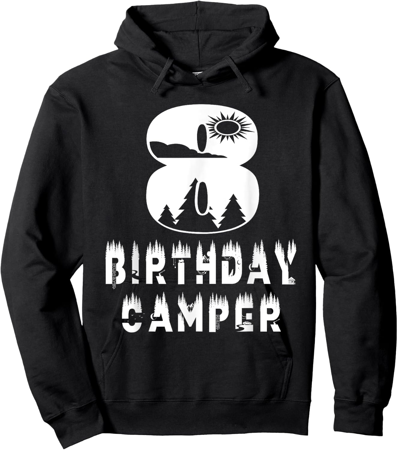 8th Birthday Camper 8 Years Old Camping Lover Theme Party Hoodie - Hoodie | Black