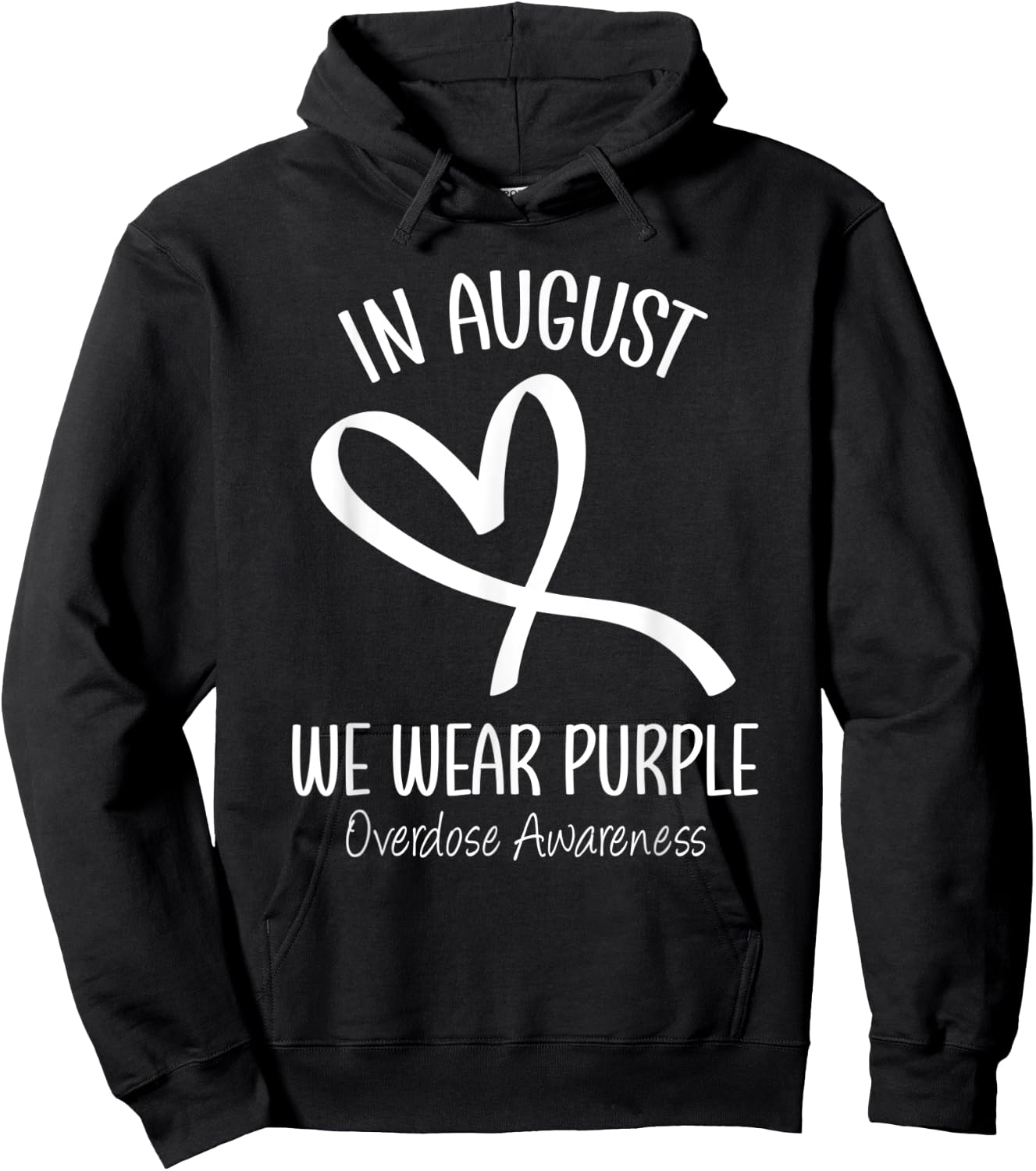Heart In August We Wear Purple Overdose Awareness Ribbon Hoodie - Hoodie | Black